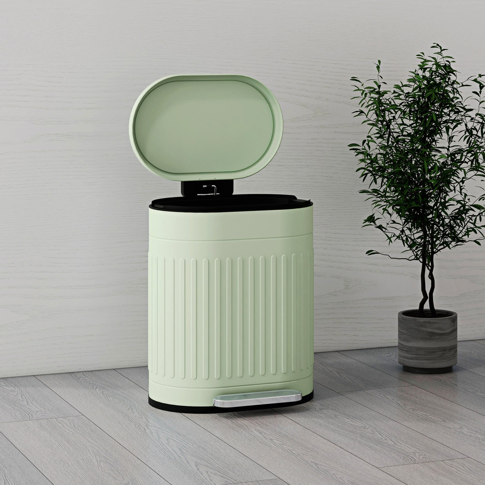 HOMCOM 20 Litre Pedal Bin, Fingerprint Proof Kitchen Bin with Soft-close Lid, Metal Rubbish Bin with Foot Pedal and Removable Inner Bucket, Light Green - North Peak Garden Furniture