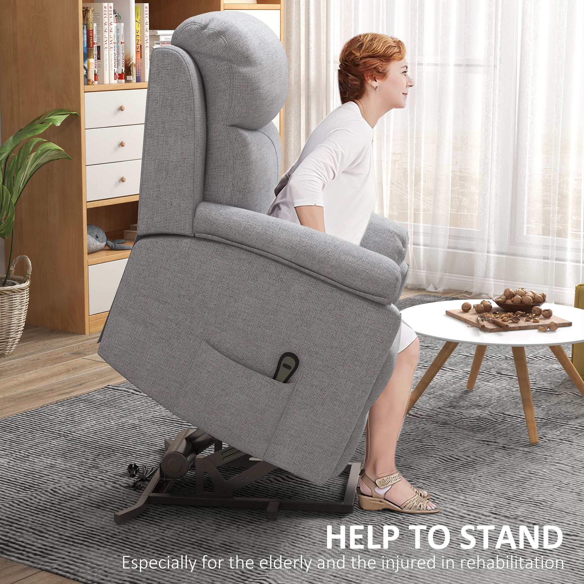 HOMCOM Power Lift Chair Electric Riser Recliner for Elderly with Massage, Linen Fabric Sofa Lounge Armchair with Remote Control and Side Pocket, Grey - North Peak Garden Furniture