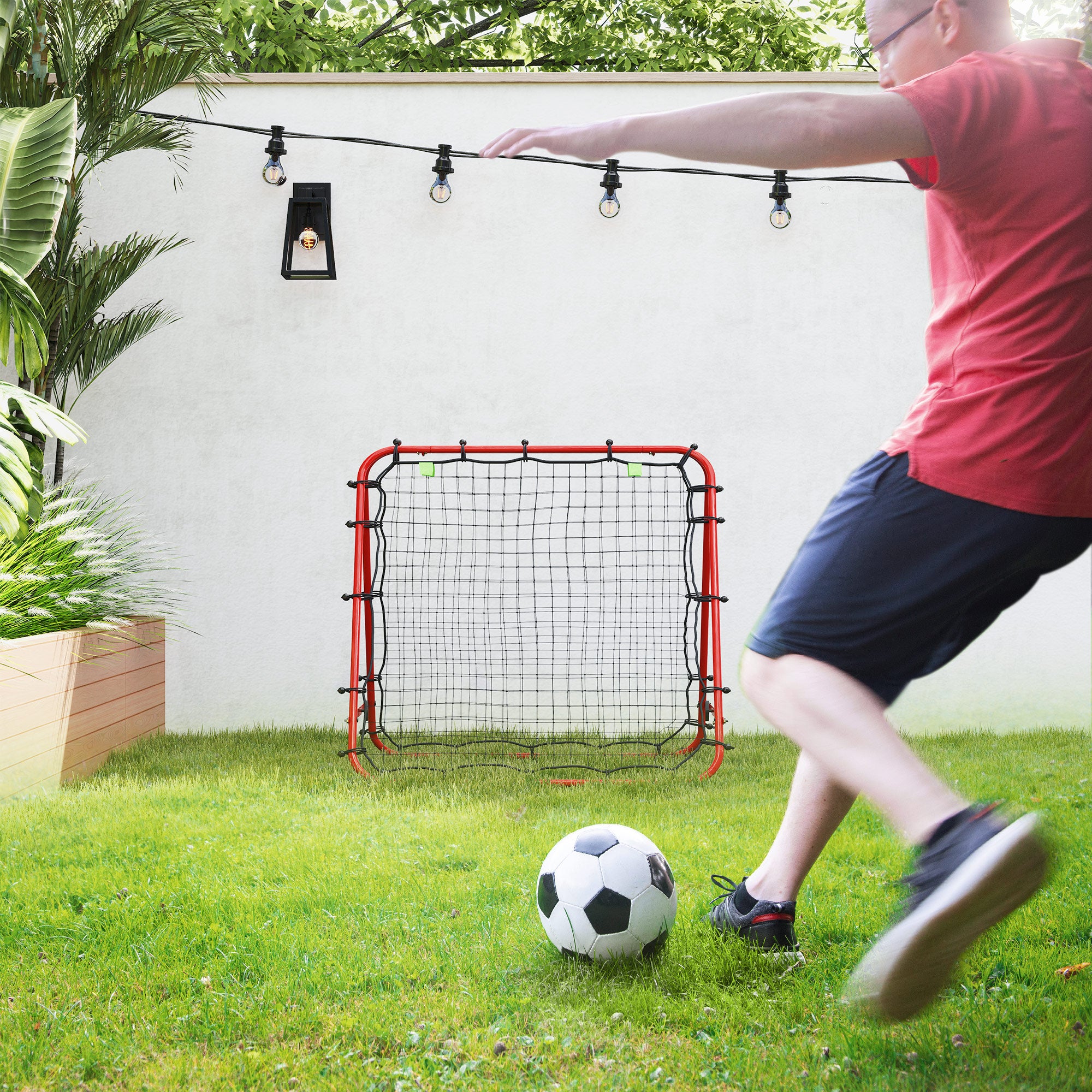 HOMCOM Double Sided Football Rebounder Net, Football Rebound Goal with 5 Adjustable Angles, Red