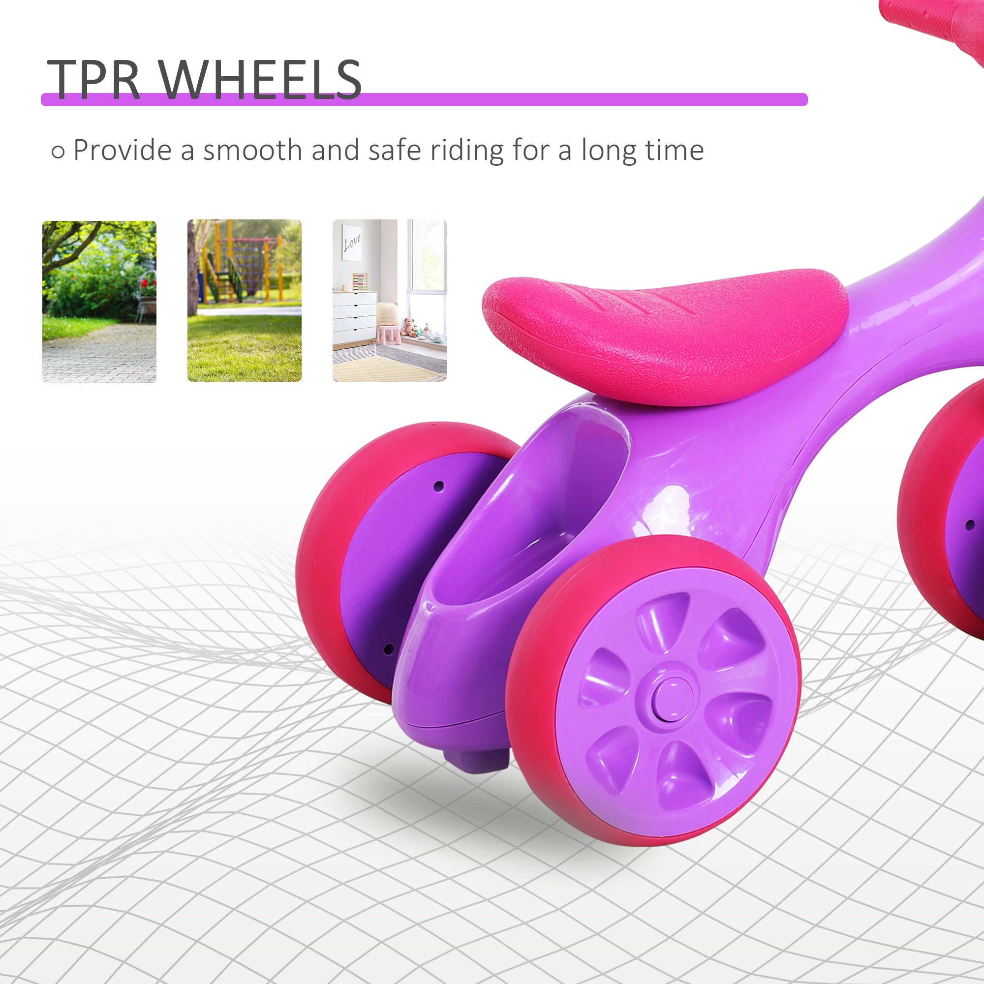 HOMCOM Baby Balance Bike Toddler Training Walker Smooth Rubber Wheels Ride on Toy Storage Bin Gift for Boys Girls Violet Fuchsia - North Peak Garden Furniture