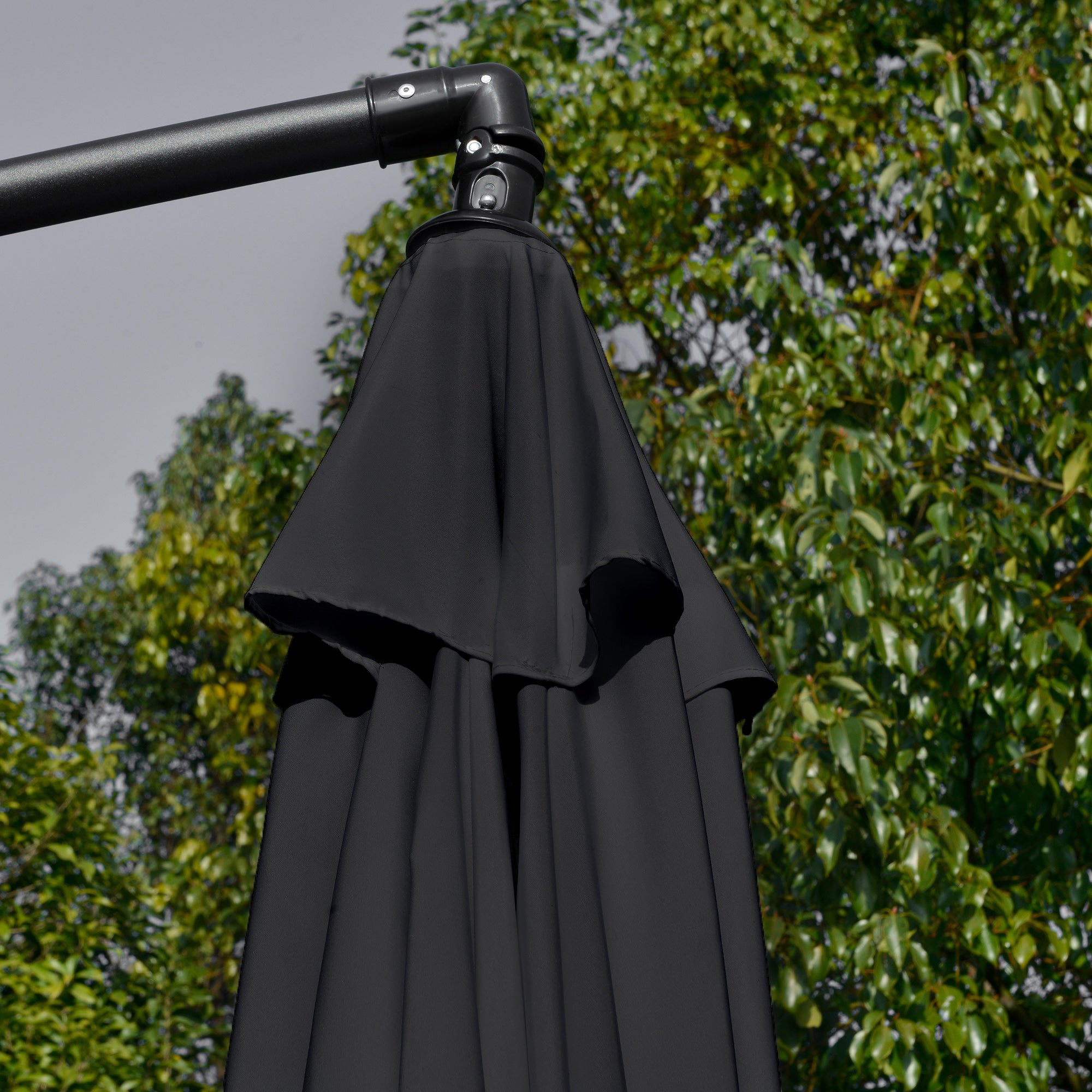 Outsunny 2.7m Garden Banana Parasol Cantilever Umbrella with Crank Handle and Cross Base for Outdoor, Hanging Sun Shade, Black - North Peak Garden Furniture