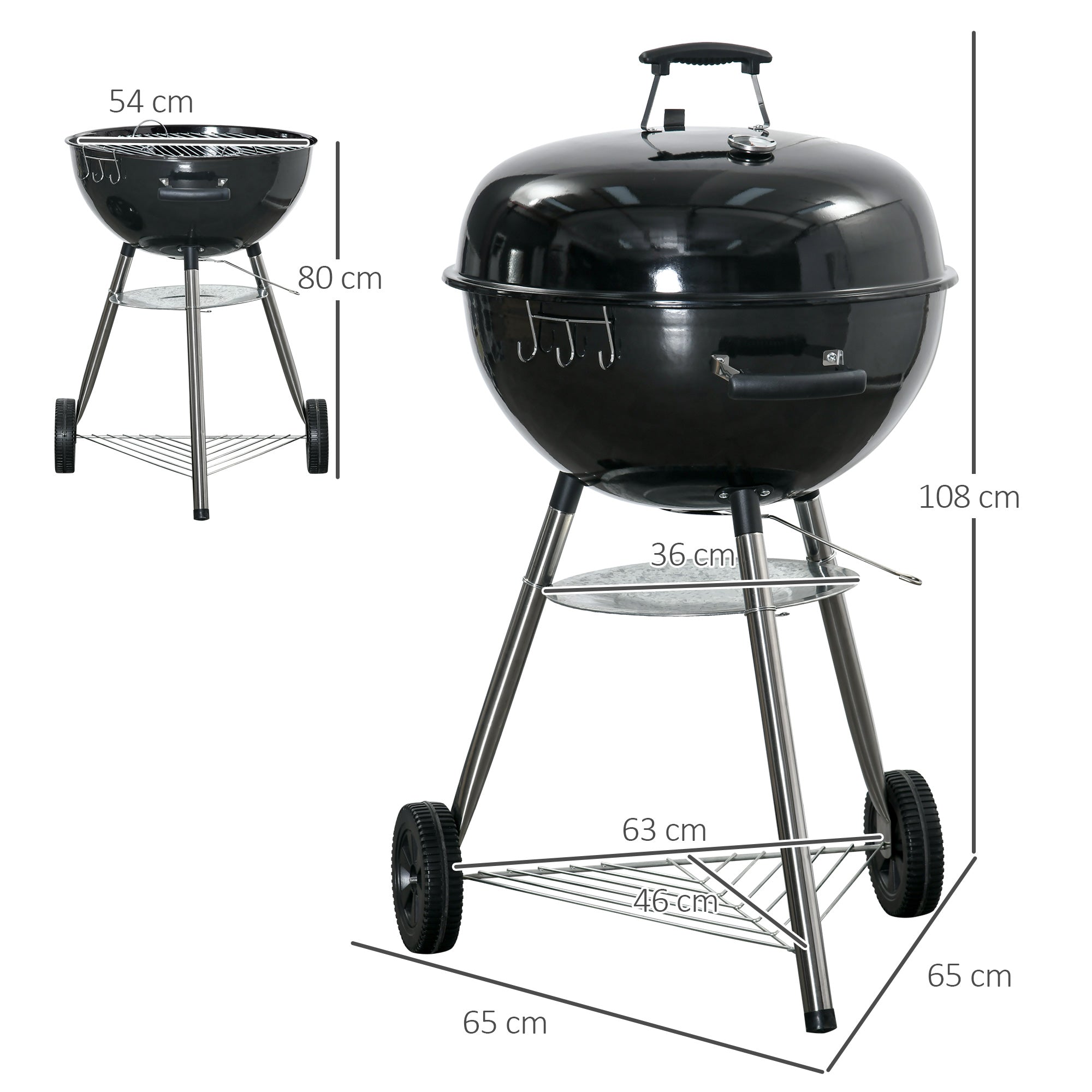 Outsunny Portable Kettle Charcoal Grill - Black - North Peak Garden Furniture