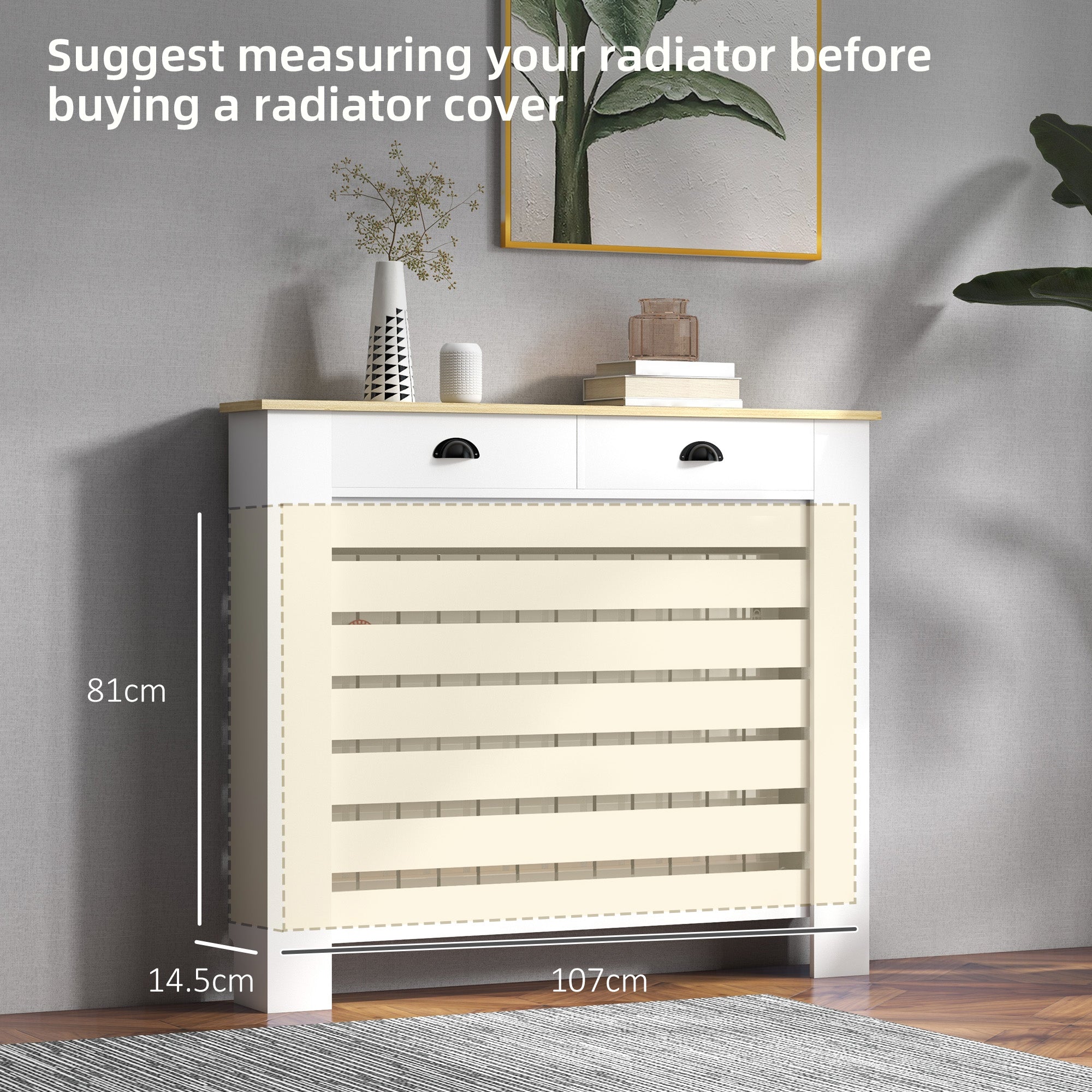 HOMCOM 95.5H x 111Wcm Radiator Cover, with Drawer - White