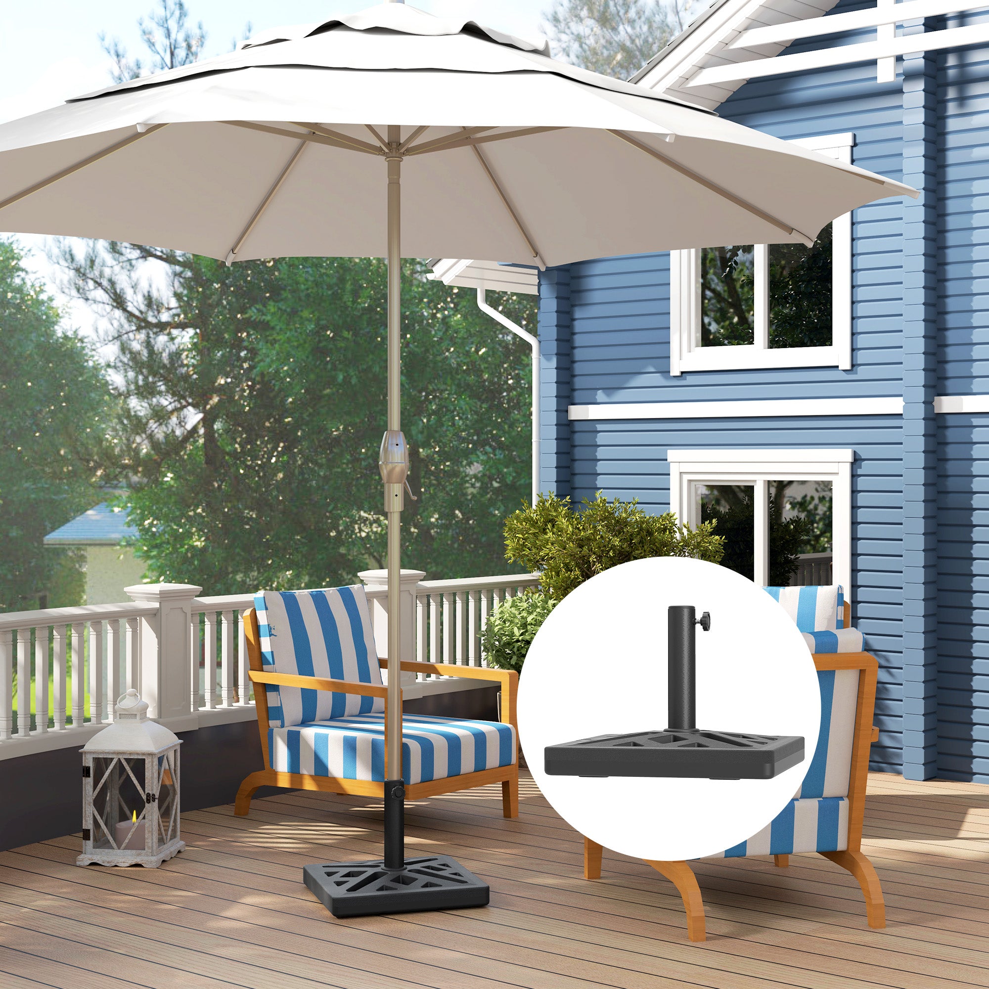 Outsunny Garden Parasol Base, 15kg HDPE Outdoor Umbrella Stand Parasol Stand with Cut-Out Design, Sun Umbrella Base for 32, 38, 48 mm Poles, Black - North Peak Garden Furniture