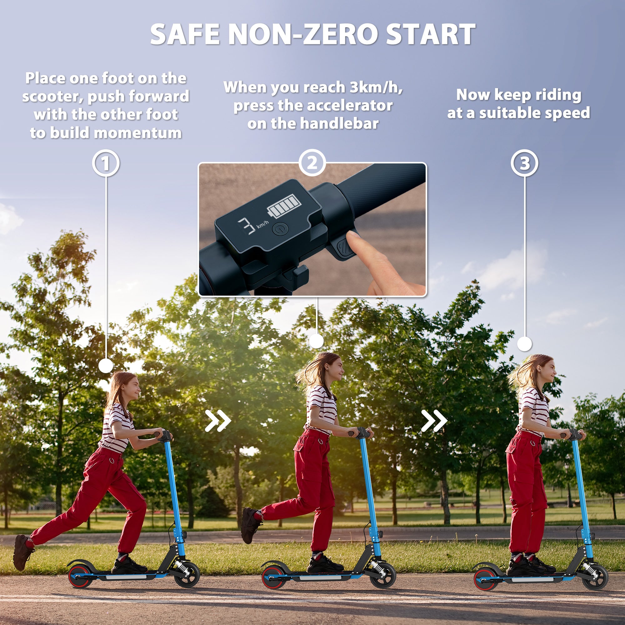 SPORTNOW Folding Electric Scooter for Kids Age 6-14 with Dual Brakes, Front Suspension, LED Colourful Lights and Display, 6.8kg Lightweight Aluminium E Scooter, Up to 14 KM/H & 6 KM, Blue - North Peak Garden Furniture
