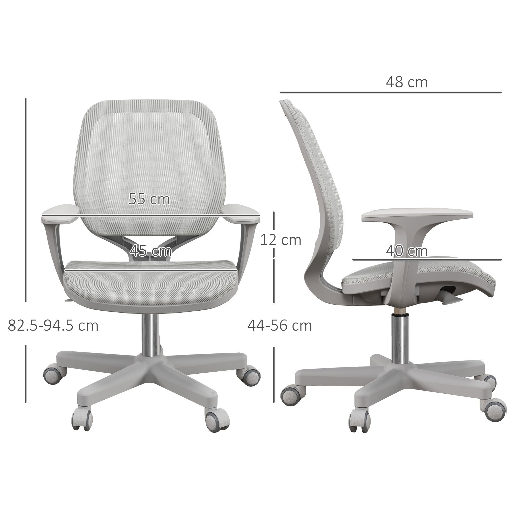 Vinsetto Office Chair, Breathable Mesh Swivel Desk Chair with Adjustable Height and 360° Swivel Security Wheels for Home Office, Study, Grey - North Peak Garden Furniture