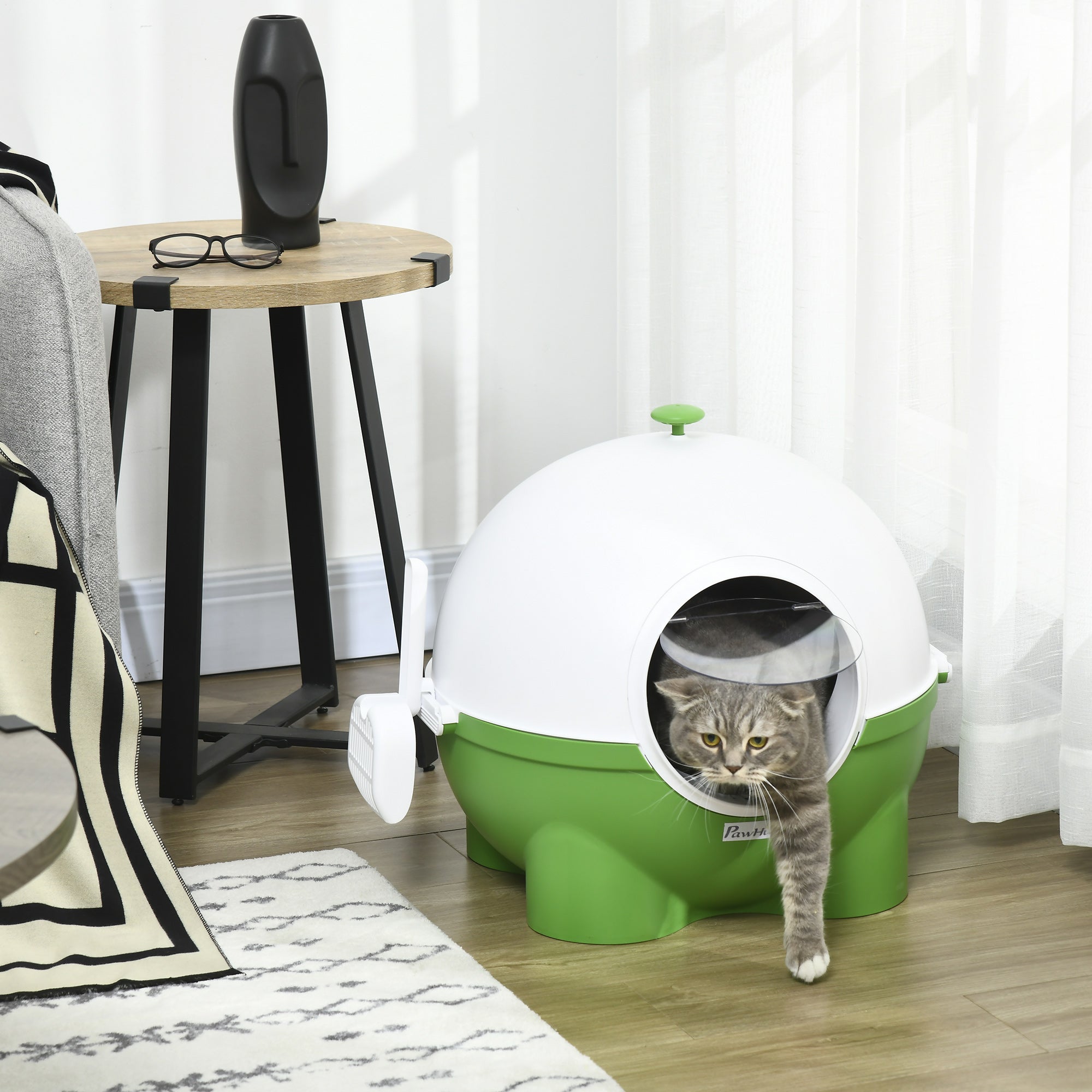 PawHut Large Cat Litter Box, with Scoop, Front Entrance, 53 x 51 x 48cm -Green - North Peak Garden Furniture