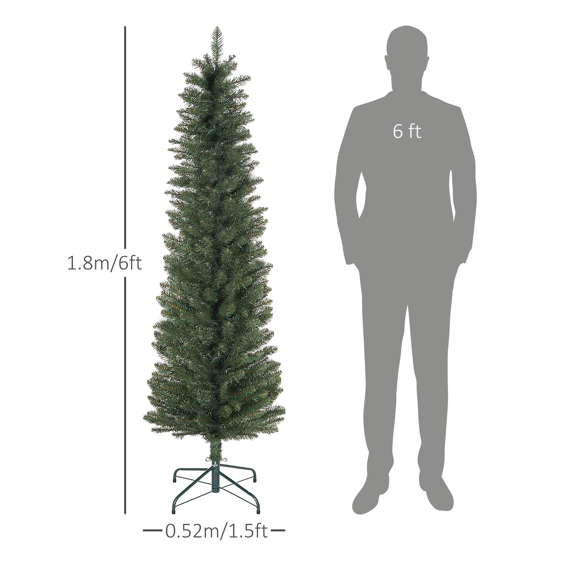 HOMCOM 6ft Artificial Bare Pencil Christmas Tree - Green - North Peak Garden Furniture