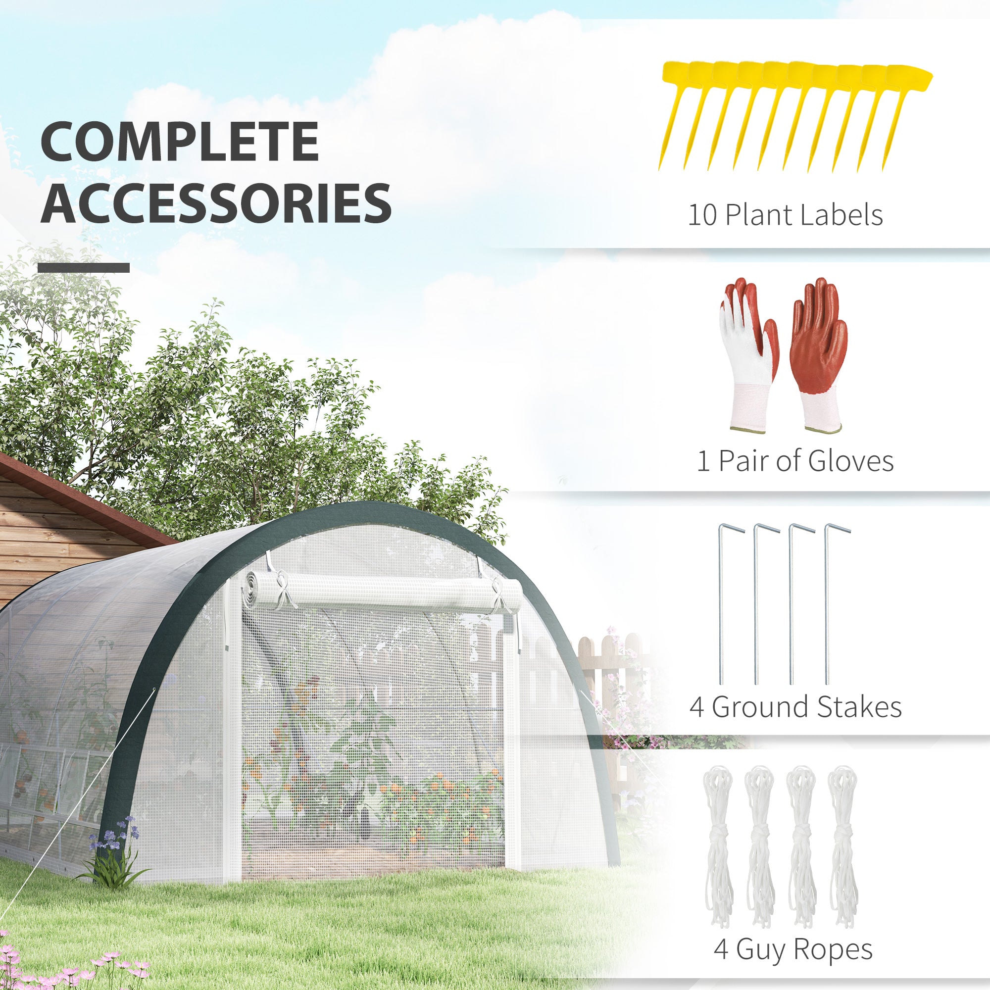 Outsunny 4 x 3(m) Walk-In Tunnel Greenhouse, with Accessories - White