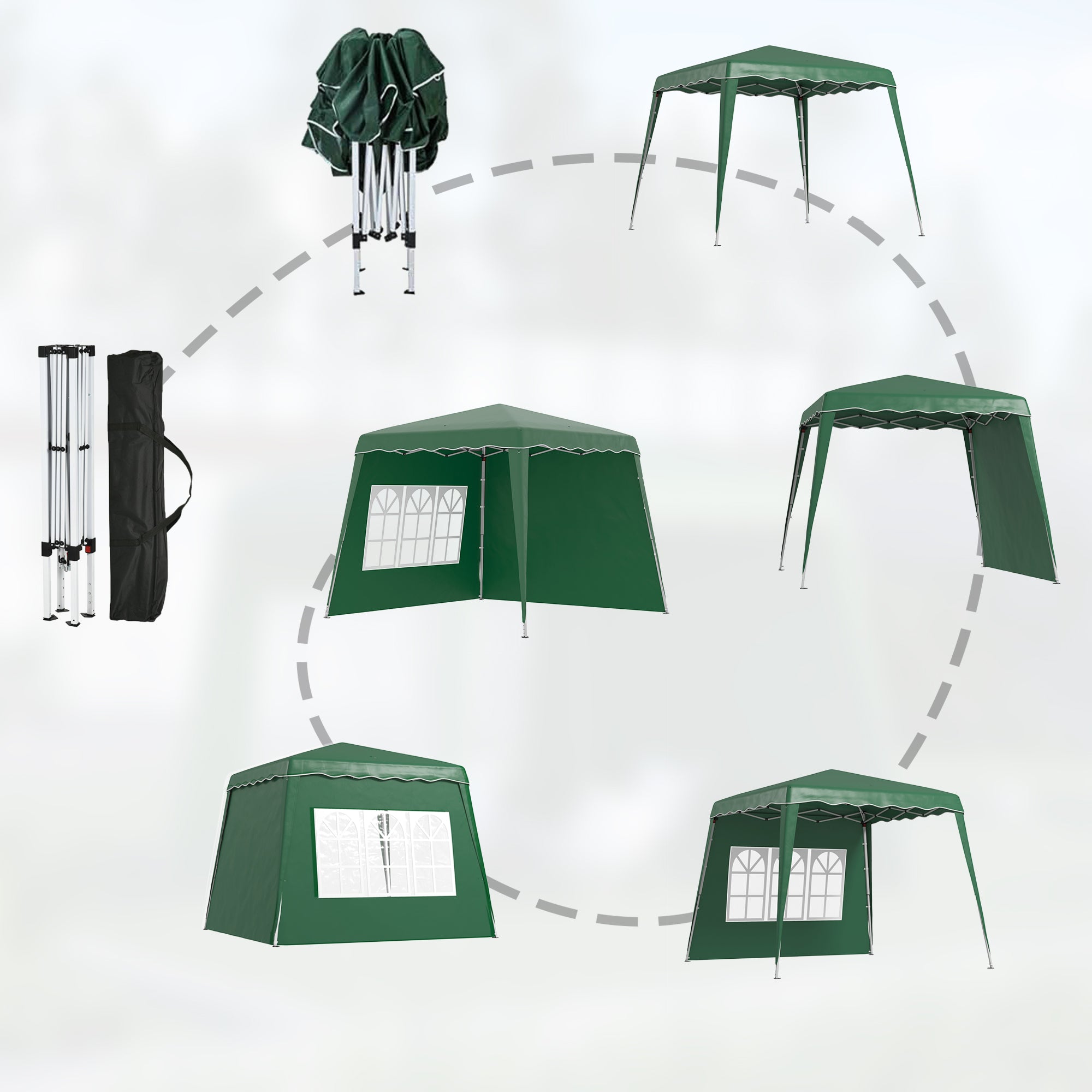 Outsunny Pop Up Gazebo Canopy Tent with 2 Sidewalls and Carry Bag, Height Adjustable, UV50+ Party Tent Event Shelter for Garden, Patio, 2.4 x 2.4m Top / 2.9 x 2.9m Base, Green - North Peak Garden Furniture