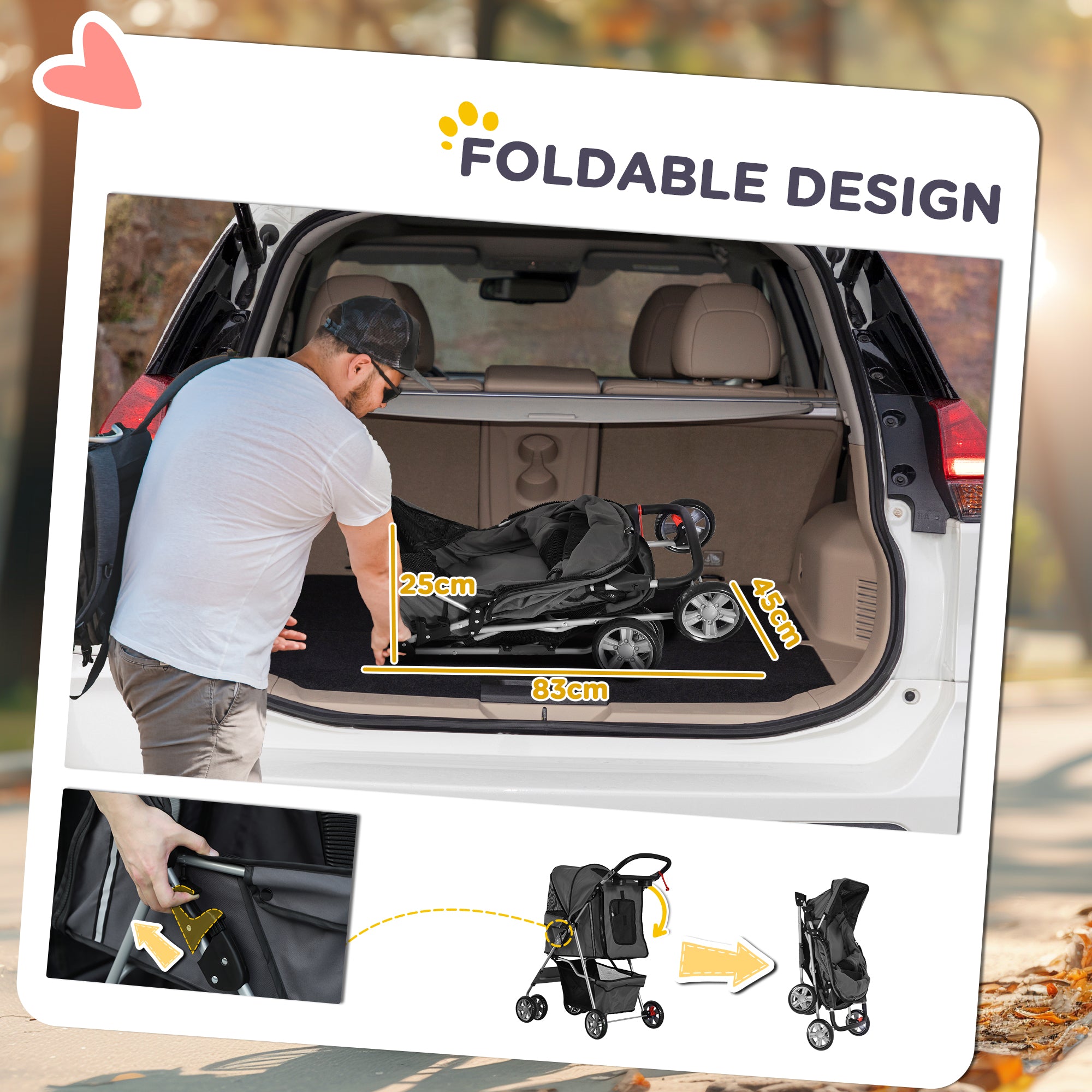 PawHut Foldable Pet Stroller for Small and Miniature Dog, Dark Grey - North Peak Garden Furniture