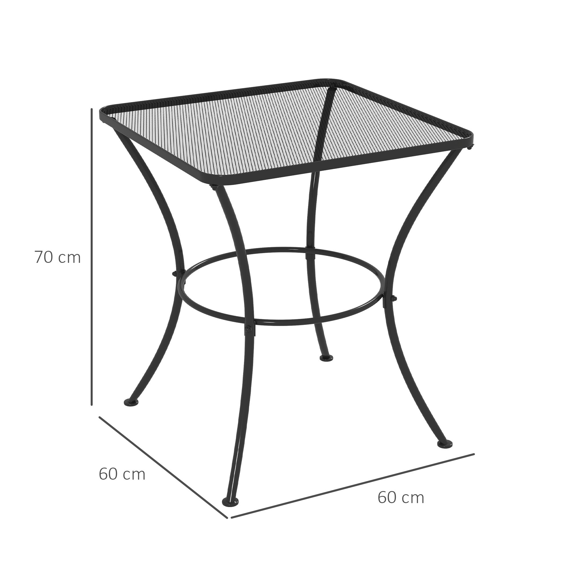 Outsunny 60cm Square Garden Table, Outdoor Metal Bistro Side Desk with Mesh Top, Black - North Peak Garden Furniture