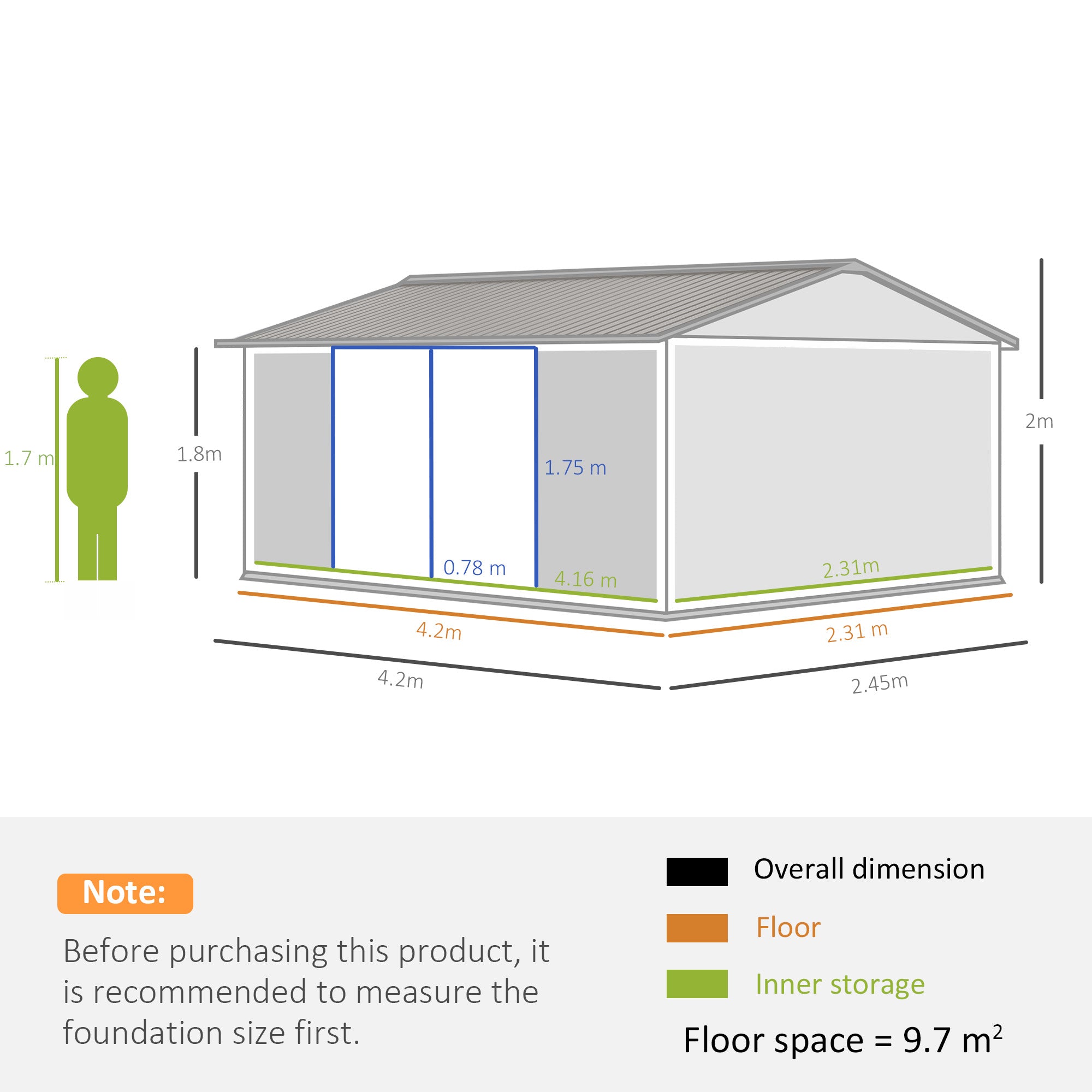 Outsunny 14 x 8ft Outdoor Garden Metal Storage Shed with Lockable Door, Tool Storage Box for Garden, Patio and Lawn, Grey - North Peak Garden Furniture