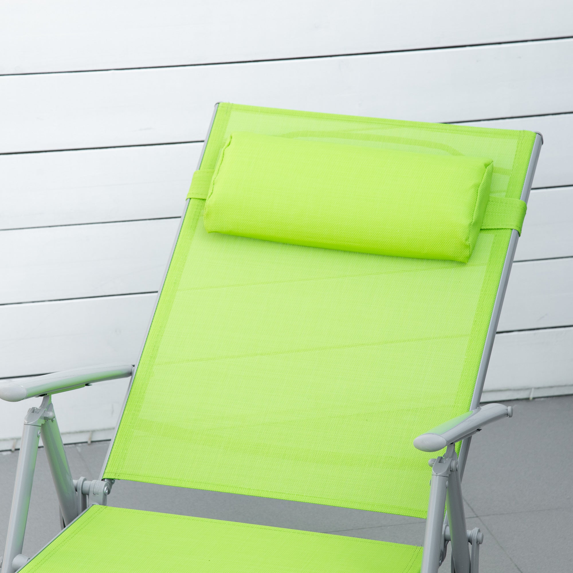 Outsunny Folding Sun Lounger, Outdoor Chaise Lounge Recliner with Pillow and 7 Adjustable Backrest for Lawn, Garden - North Peak Garden Furniture
