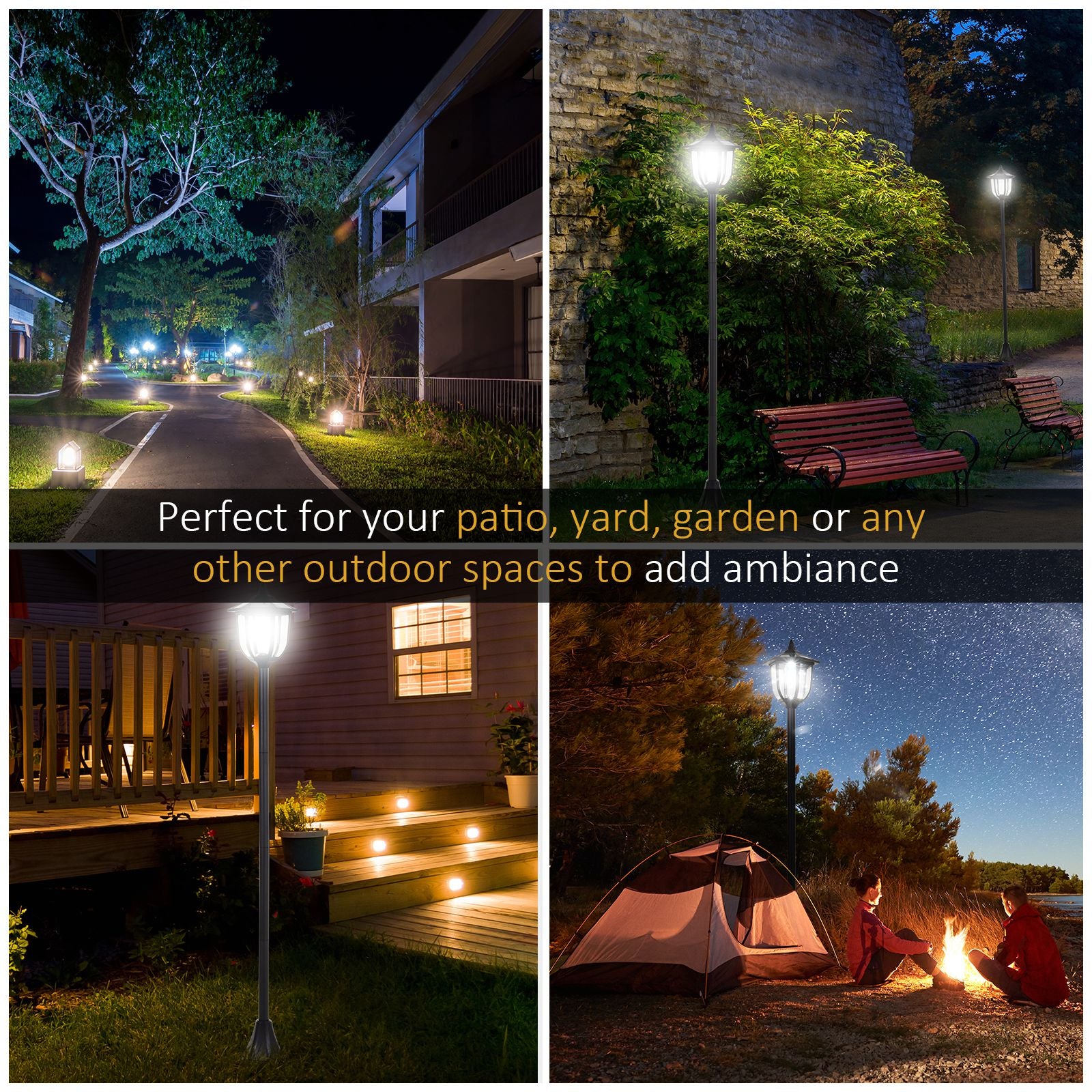 Outsunny 2 Pieces Outdoor Garden Solar Post Lamp Sensor Dimmable LED Lantern Bollard Pathway 1.6M Tall – Black - North Peak Garden Furniture