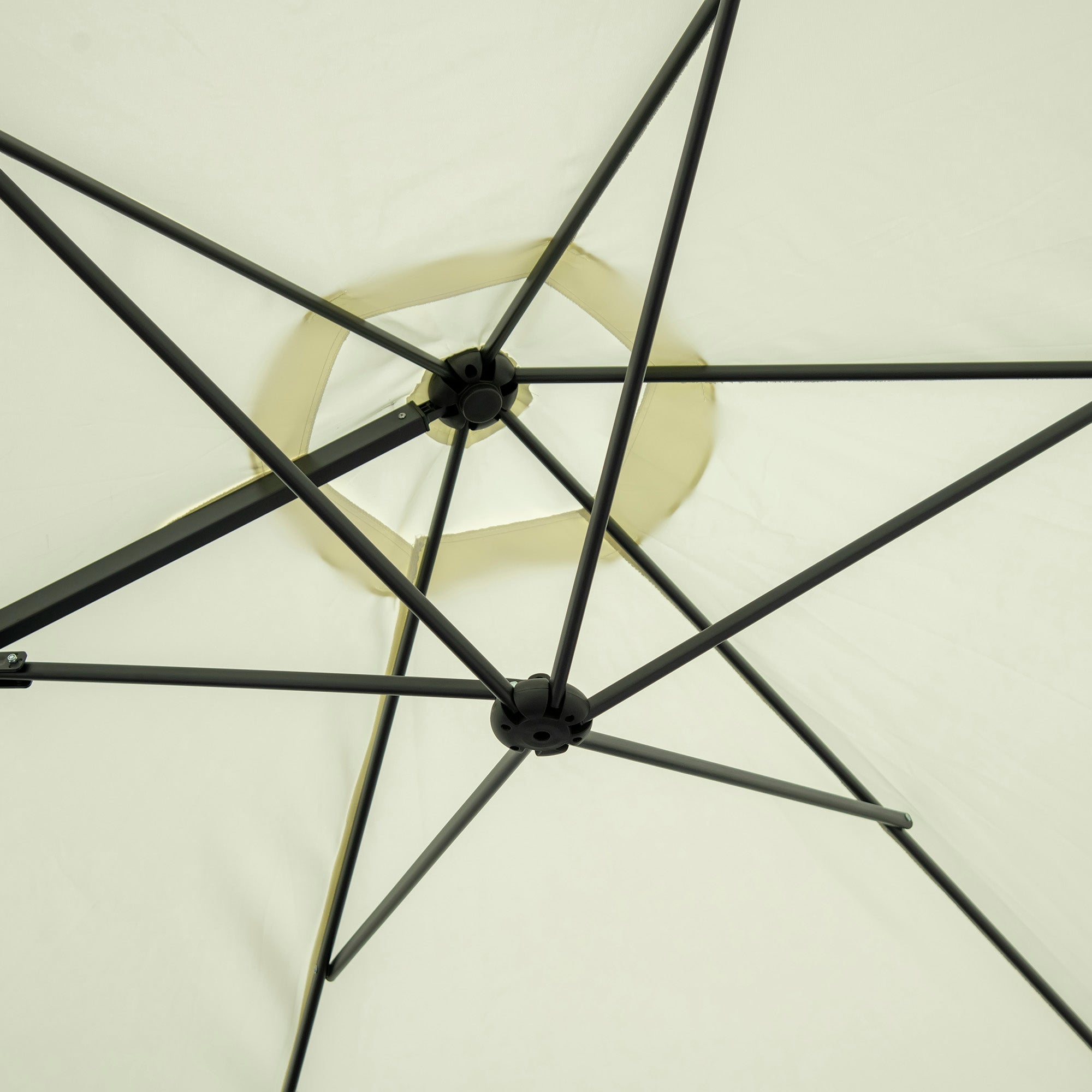 Outsunny 2.5M Garden Cantilever Parasol with 360° Rotation, Offset Roma Patio Umbrella Hanging Sun Shade Canopy Shelter with Cross Base, Beige - North Peak Garden Furniture