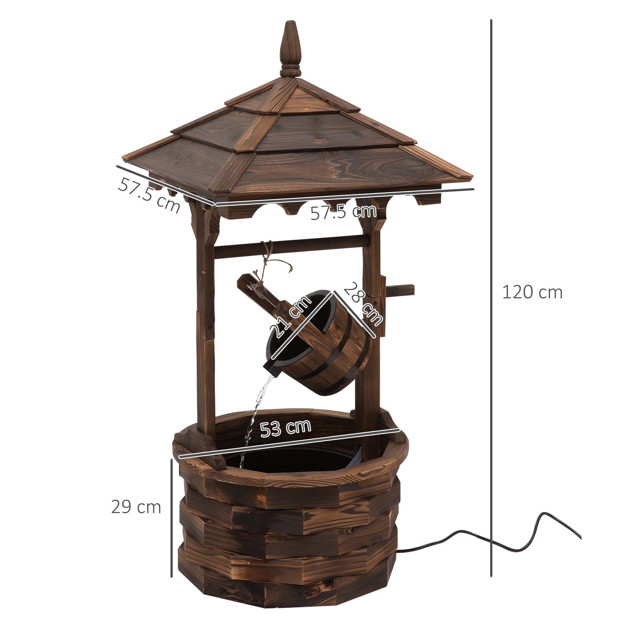 Outsunny Wooden Garden Wishing Well Fountain Barrel Waterfall Rustic Wood with Pump Garden Décor Ornament - North Peak Garden Furniture
