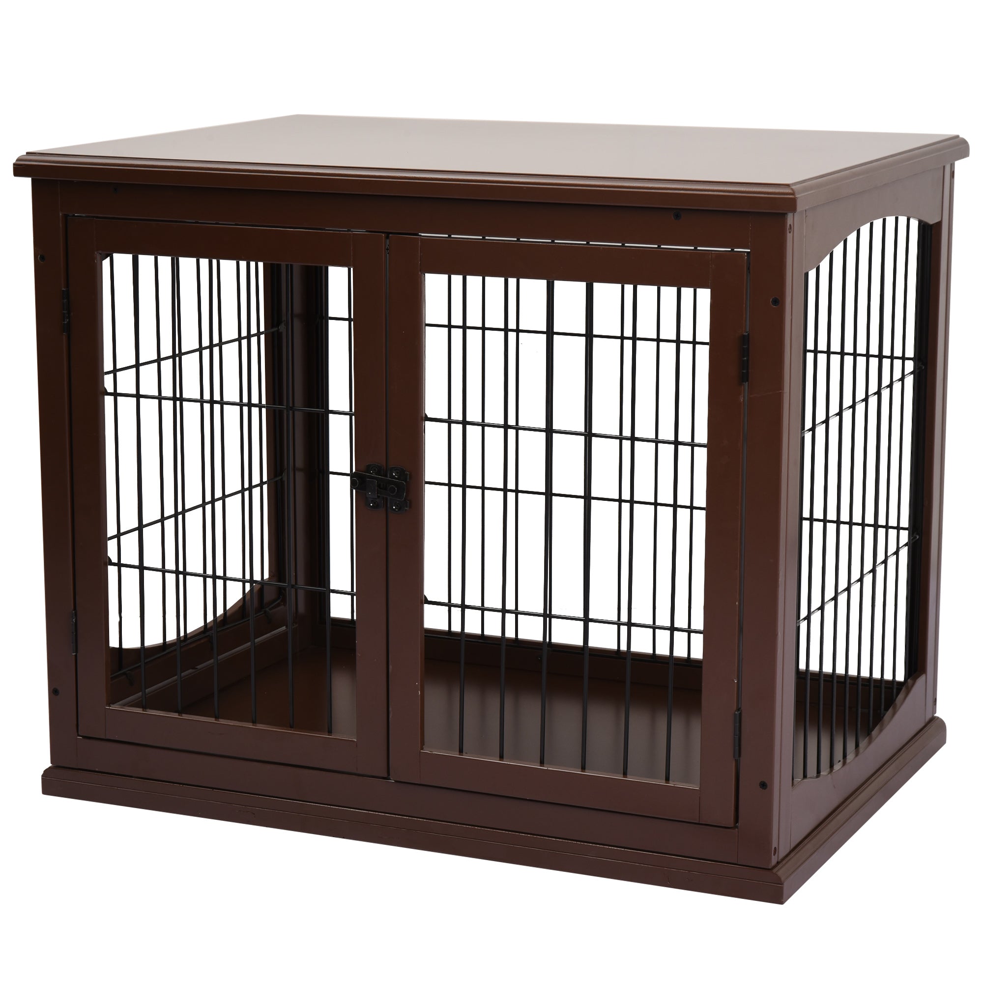 PawHut 66cm Modern Indoor Pet Cage w/ Metal Wire 3 Doors Latches Base Small Animal House Tabletop Crate Decorative Stylish Brown