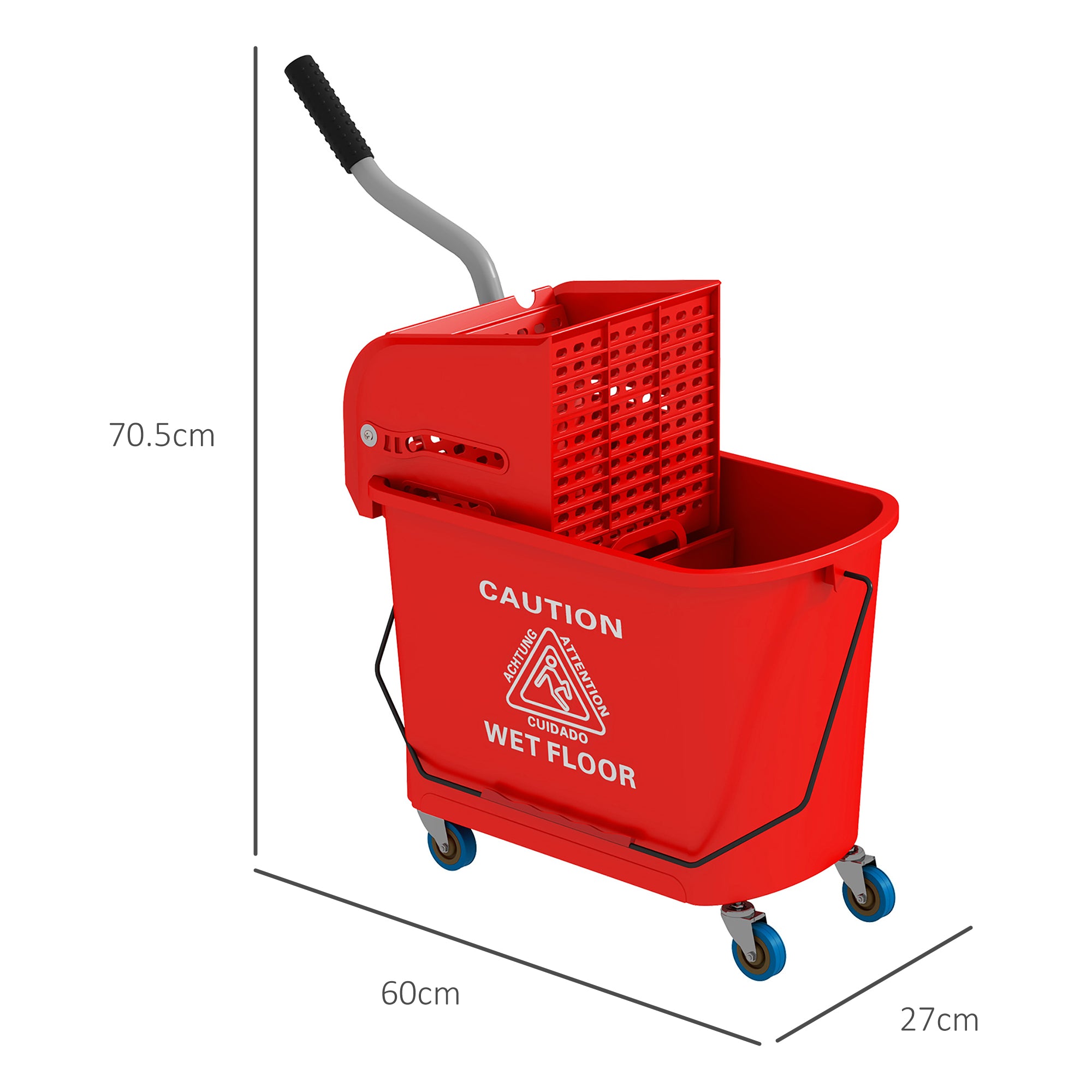 HOMCOM 20L Mop Bucket on Wheels, with Water Separation Panel - Red - North Peak Garden Furniture