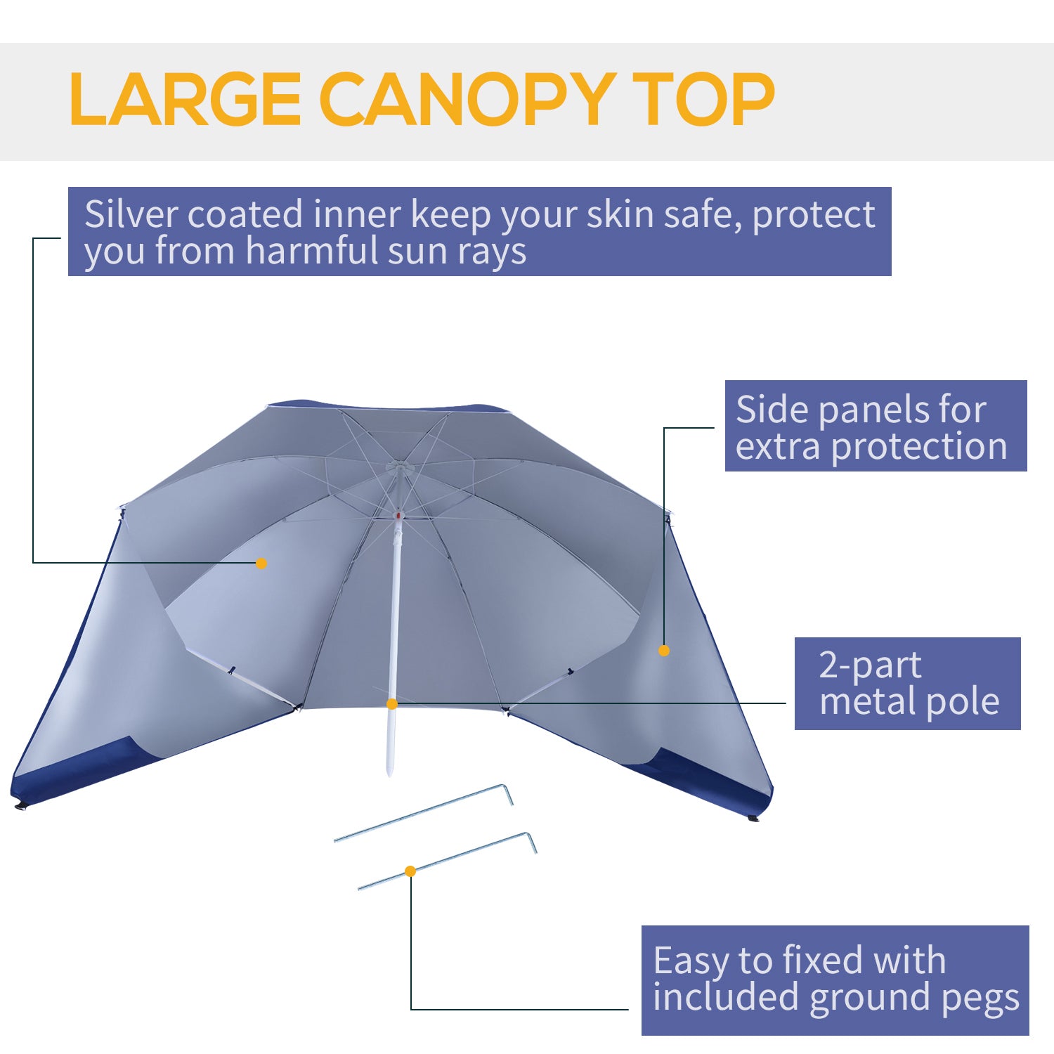 Outsunny 2m Beach Umbrella: UV-Protective Parasol, Coated Blue Polyester & Steel Frame