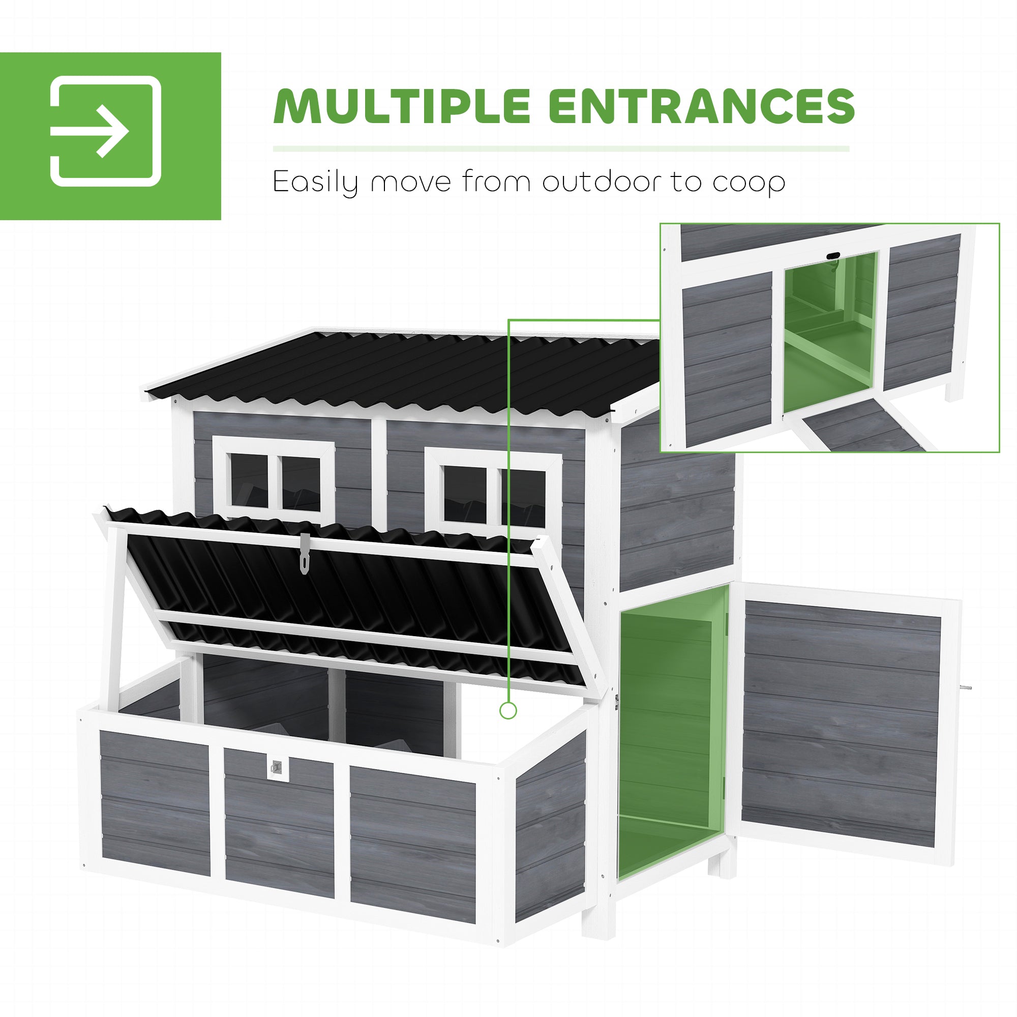 PawHut Wooden Chicken Coop with Nesting Box, Slide-Out Tray, Perches, for 4-6 Chickens, 100 x 86 x 100cm