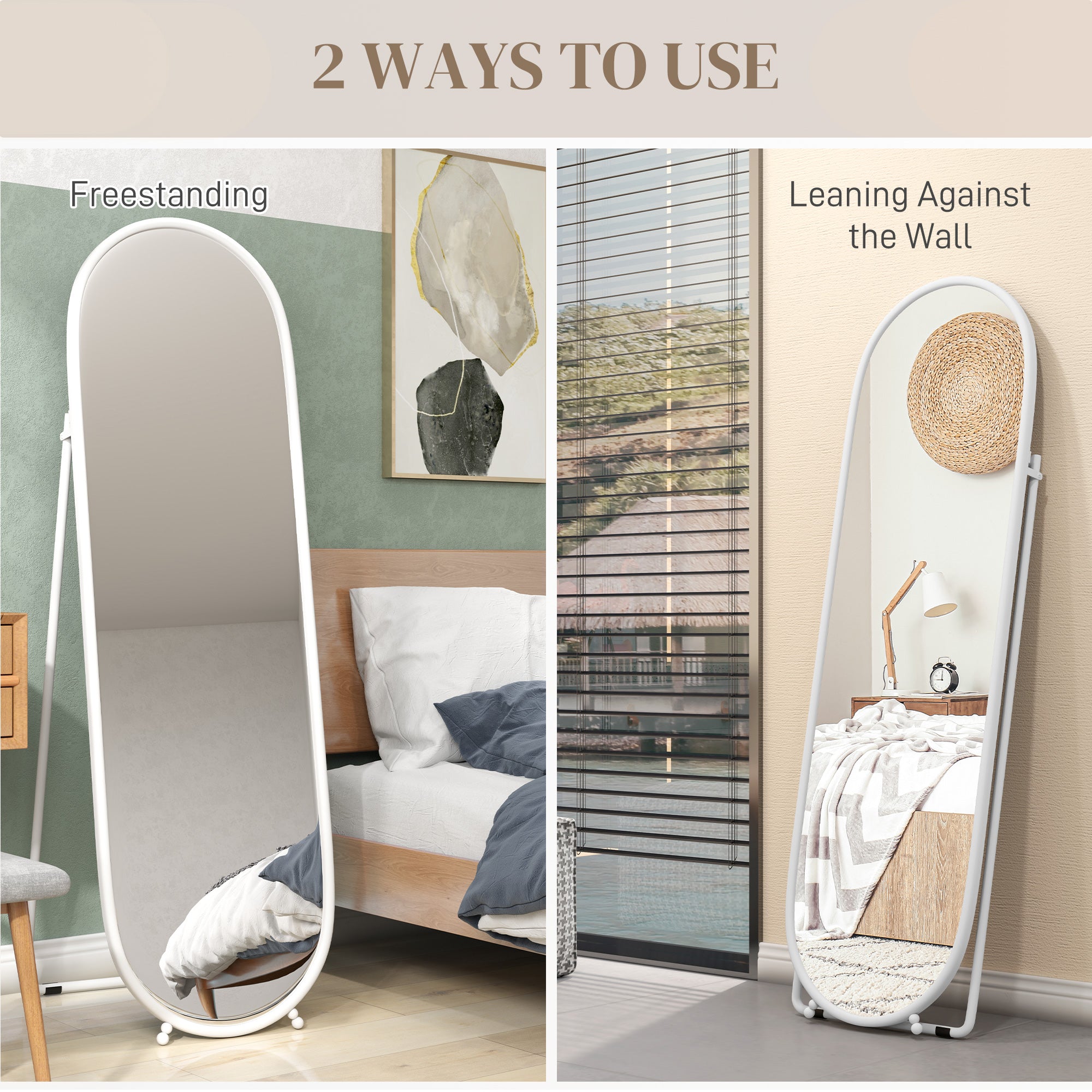HOMCOM Three-Way Curved Full Length Mirror - White - North Peak Garden Furniture