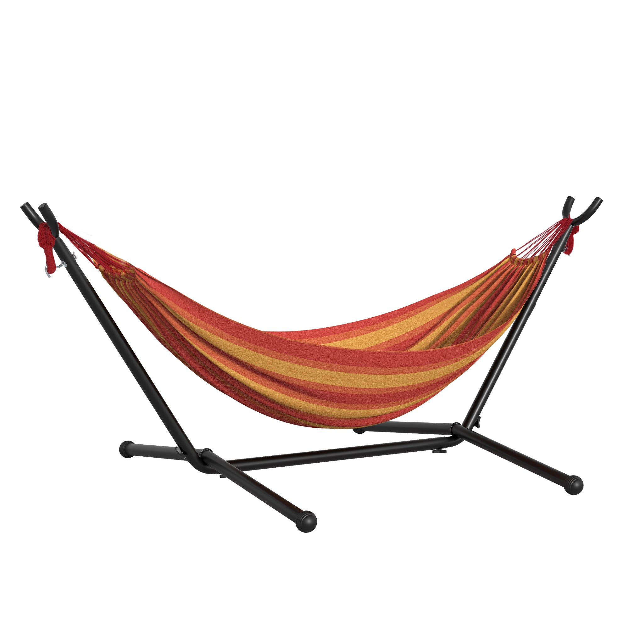 Outsunny Camping Hammock: Portable Stand with Adjustable Height, Striped Hammock with Carrying Bag, 120kg Capacity, 277 x 121cm, Red