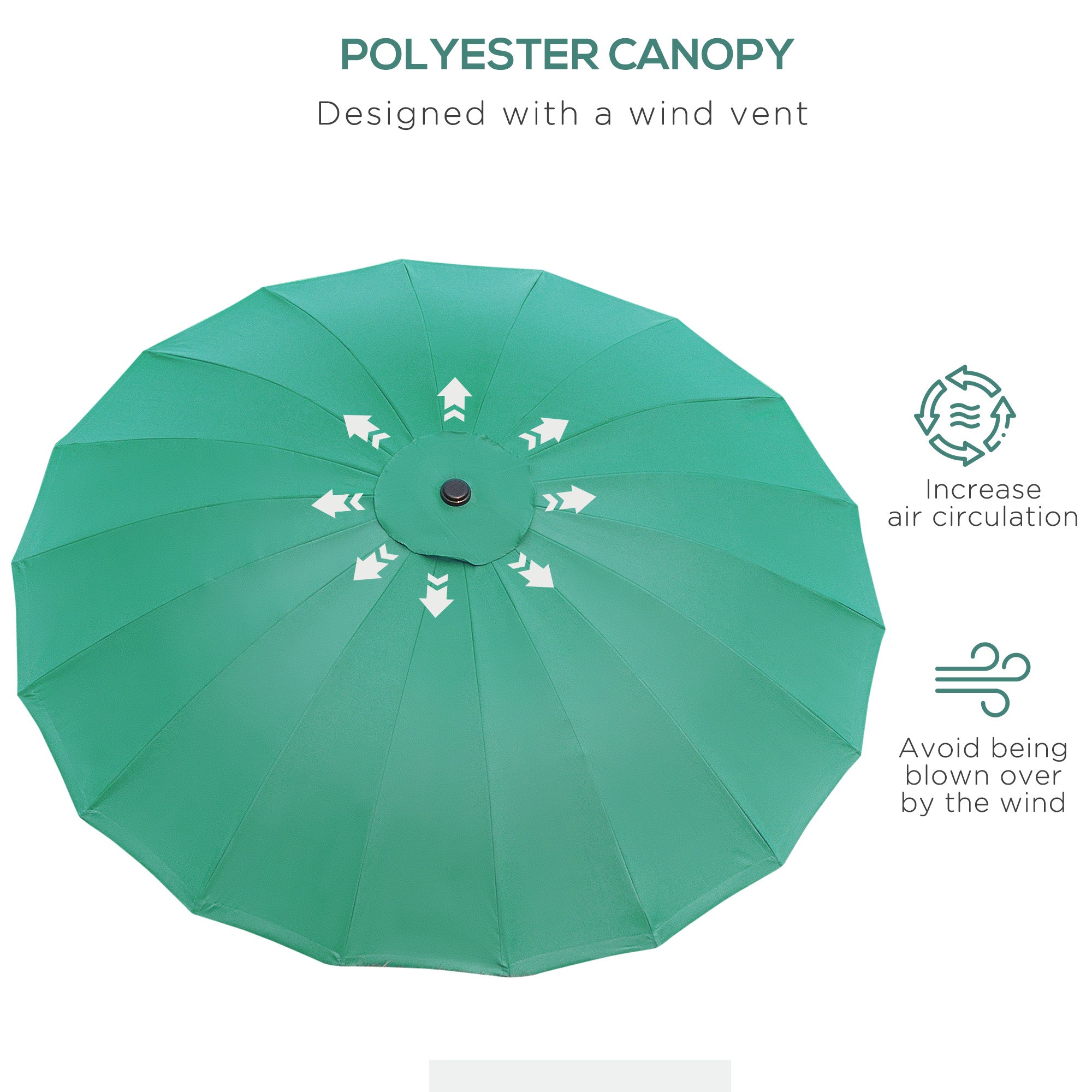 Outsunny 2.5m Shanghai Garden Parasol Umbrella with Crank & Tilt, Adjustable Outdoor Sun Shade, Green - North Peak Garden Furniture