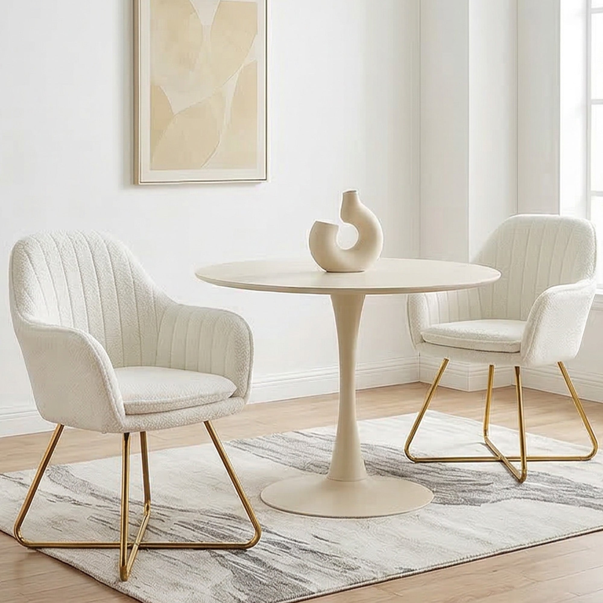 HOMCOM Set of Two Sherpa Fleece Dining Chairs - Cream