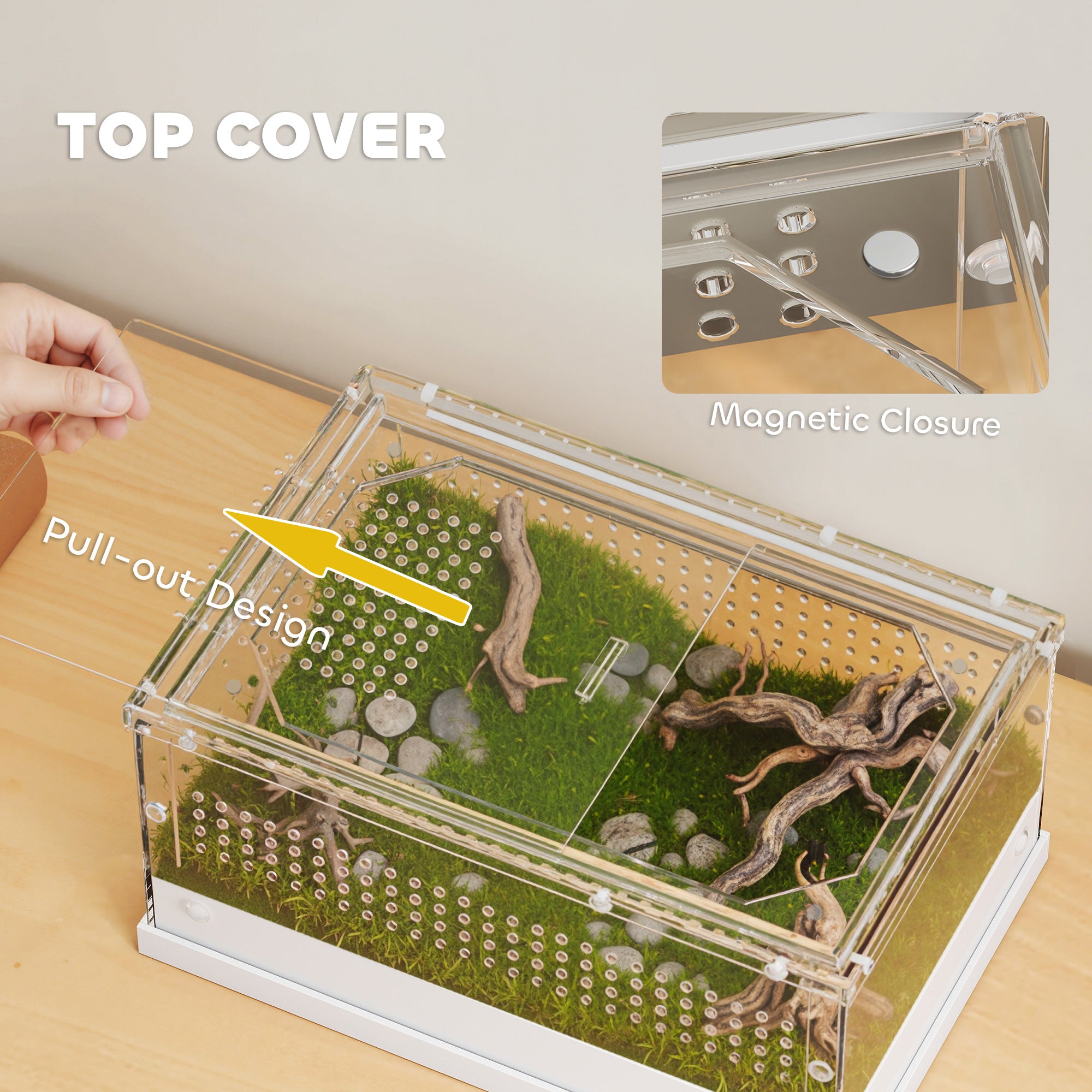 PawHut Acrylic Reptile Terrarium with Top Sliding Door, Vents,  for Snake, Frog, Spider, Gecko, Tarantula, 30 x 20 x 15 cm