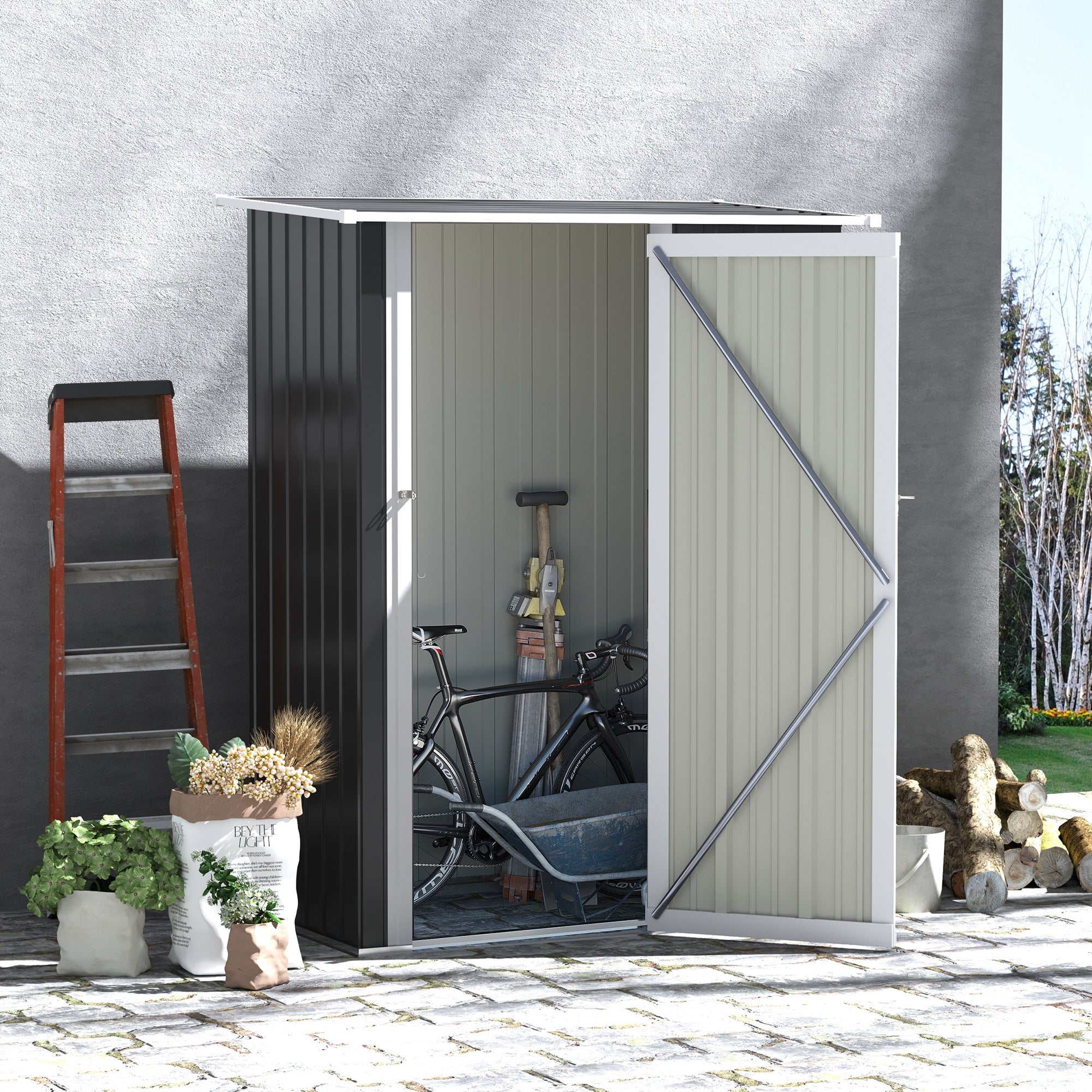 Outsunny 5ft x 3ft Garden Metal Storage Shed, Outdoor Tool Shed with Sloped Roof, Lockable Door for Tools, Equipment, Grey