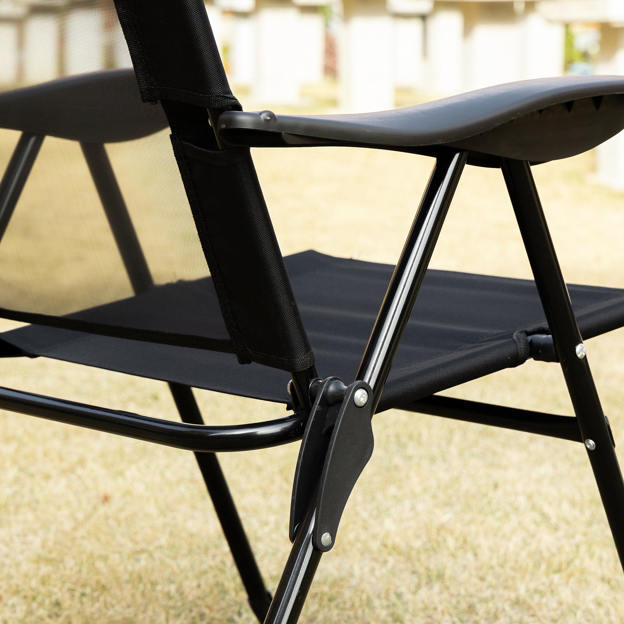 Outsunny Set of 2 Portable Folding Recliner Metal Outdoor Patio Chaise Lounge Chairs with Adjustable Backrest, Black - North Peak Garden Furniture