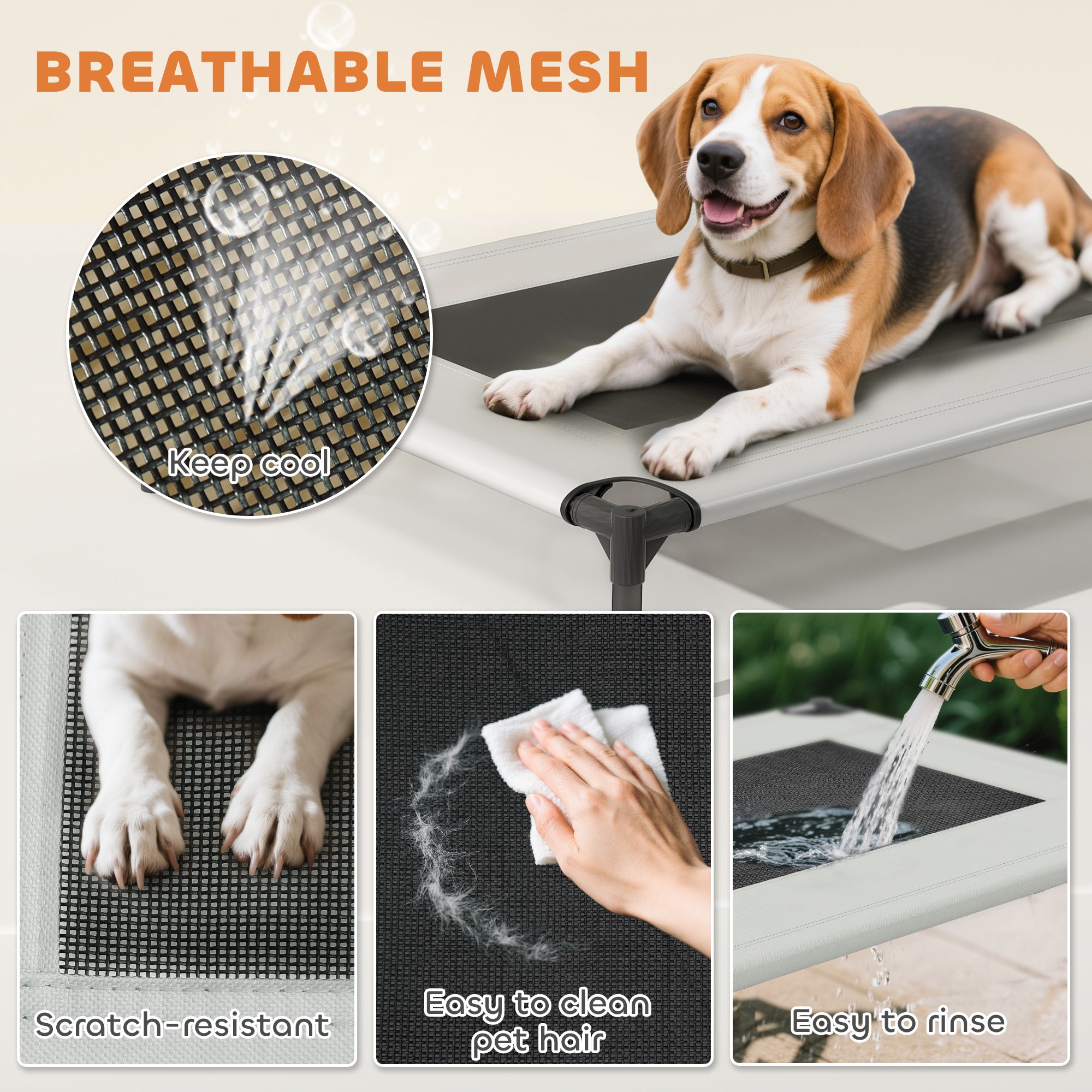 PawHut Portable Elevated Dog Bed with Removable Canopy, Cooling Raised Pet Cot for Small Medium Dogs, 76 x 61 x 60 cm - North Peak Garden Furniture