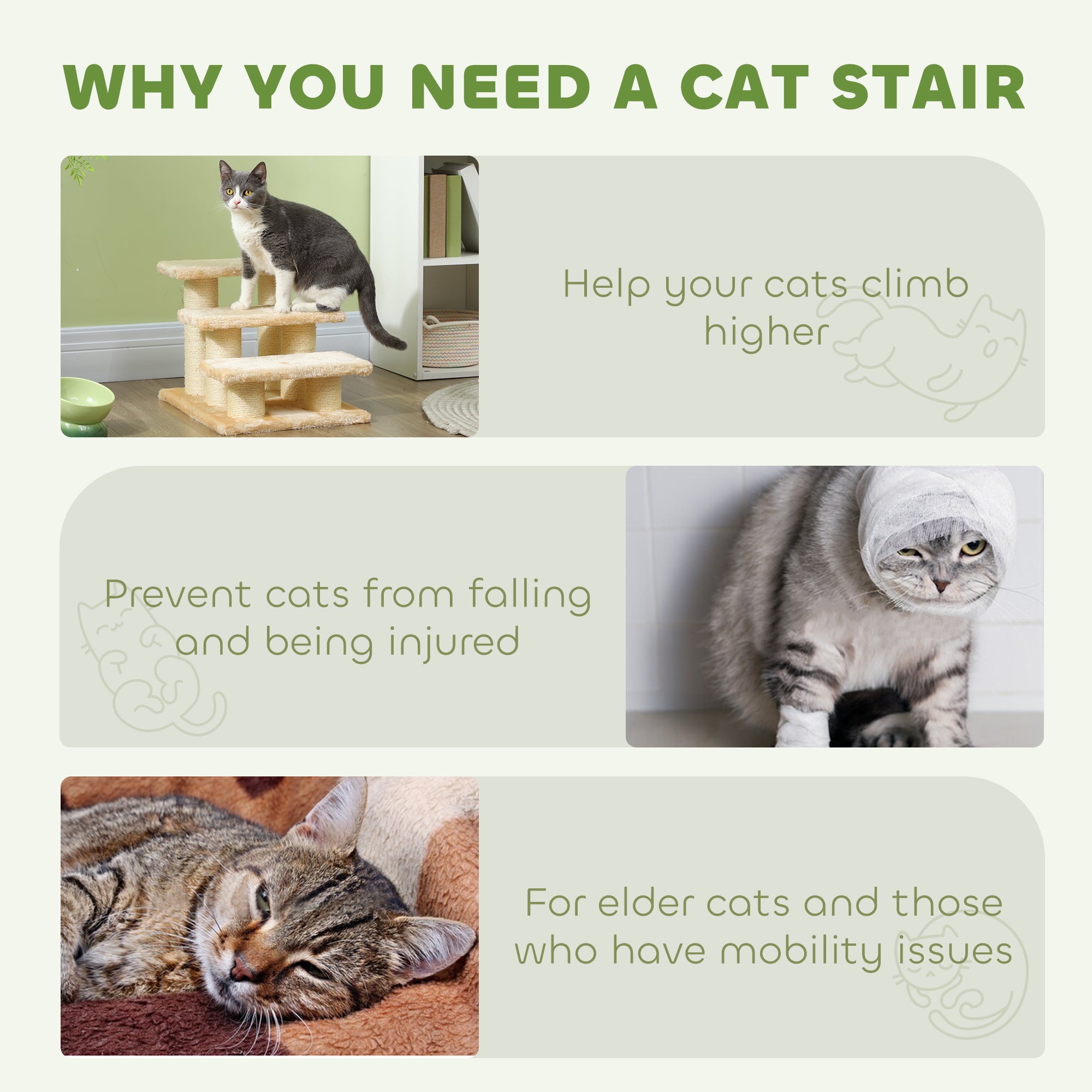 PawHut Pet Stairs 3-step Pet Ladder Cat dog Stairs Climb Ladder Cat Tree