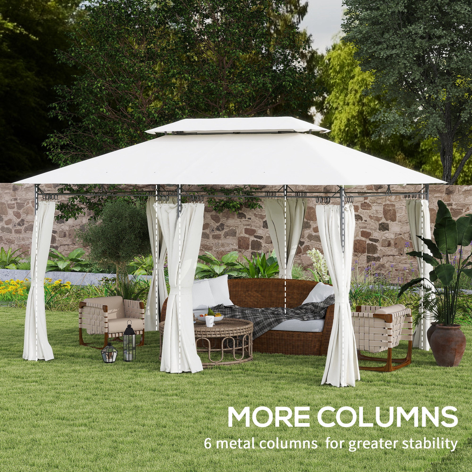 Outsunny 3 x 4m Metal Frame, Two-Tier Roof Gazebo - Cream White