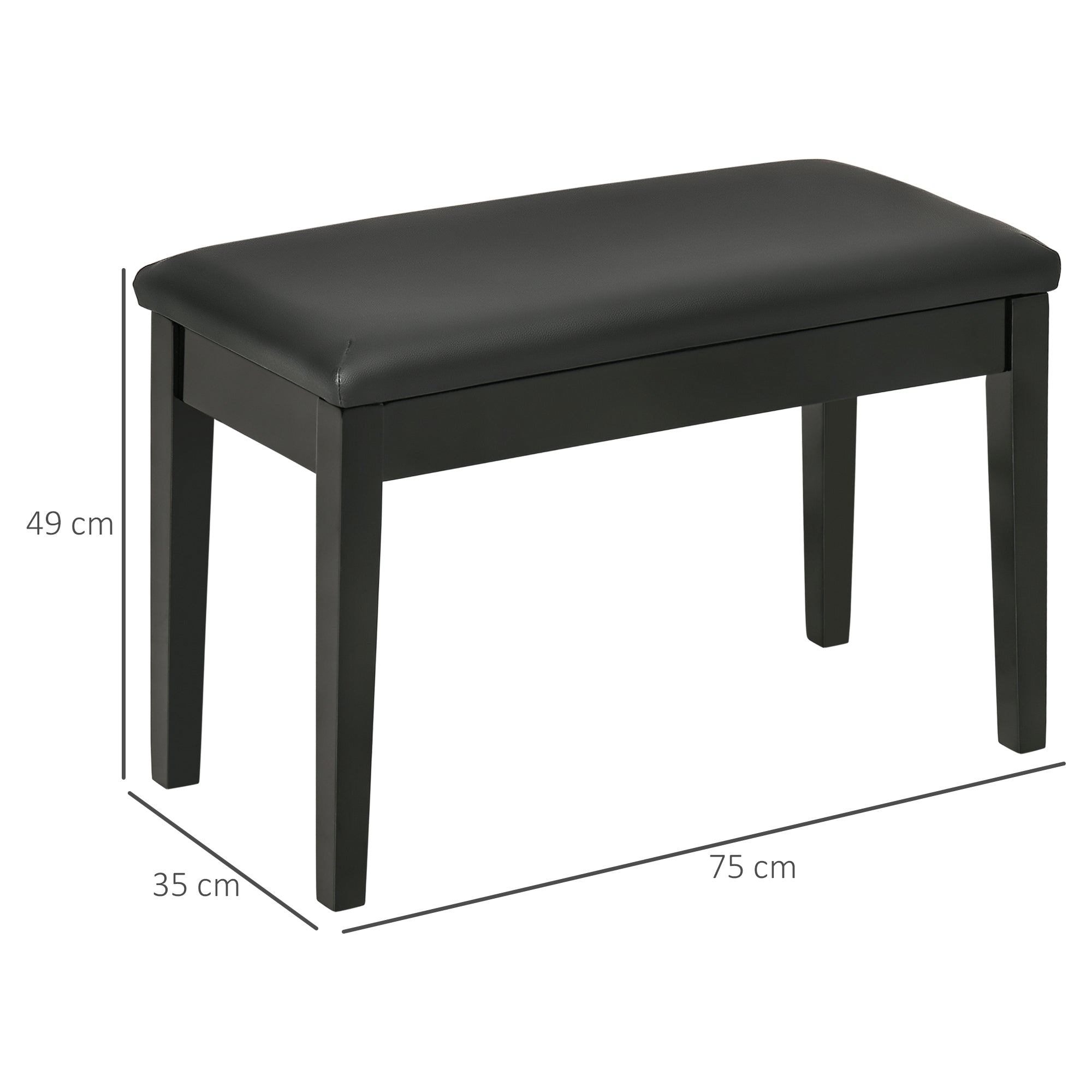 HOMCOM Classic Piano Bench Stool, PU Leather Padded Keyboard Stool with Rubber Wood Legs and Music Storage Compartment, Black - North Peak Garden Furniture
