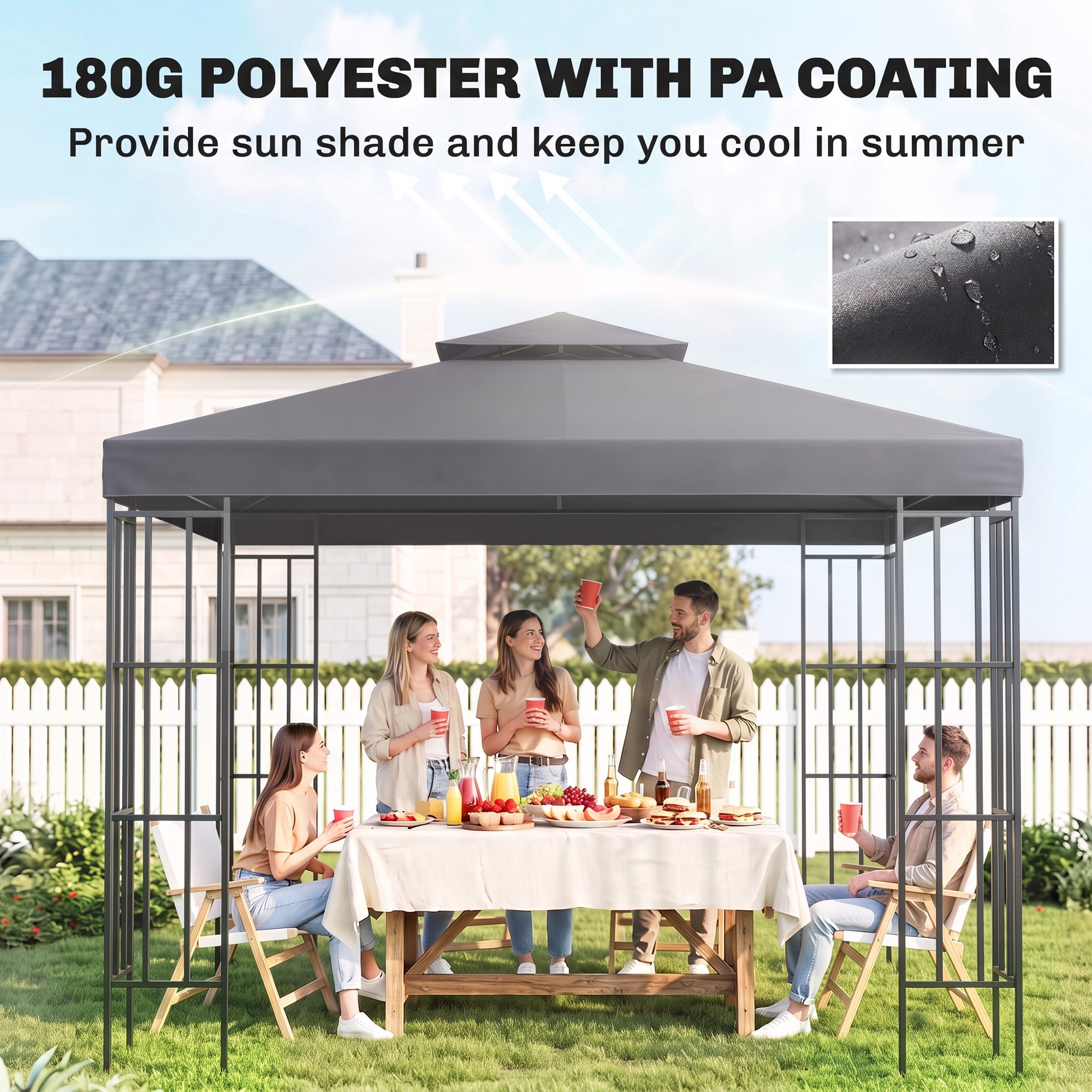 Outsunny 3(m) Gazebo Top Cover Double Tier Canopy Replacement Pavilion Roof Deep Grey