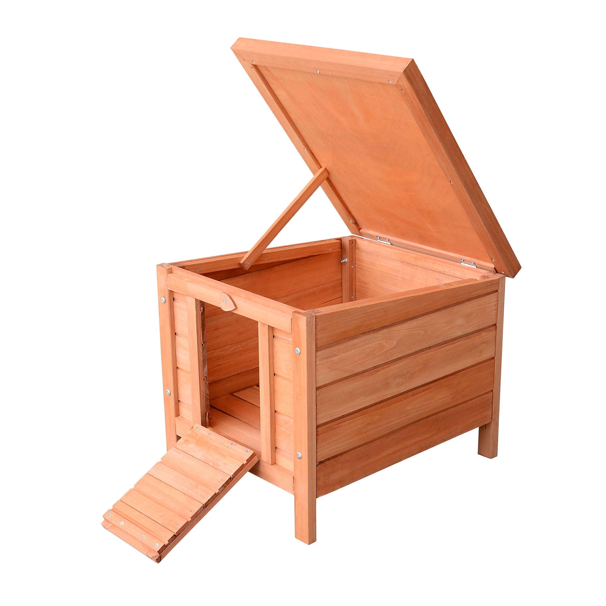 PawHut Wooden Rabbit Hutch Outdoor, Guinea Pig Hutch, Rabbit Hideaway, Cat House, Bunny Cage Small Animal House 51 x 42 x 43 cm, Natural - North Peak Garden Furniture