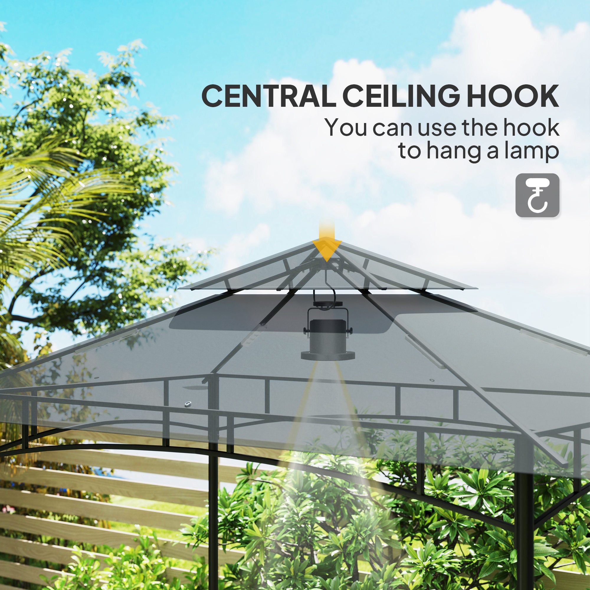 Outsunny 8' x 5' Grill Gazebo, Double Tiered BBQ Gazebo Shelter Canopy with LED Lights, 2 Side Shelves, Hooks, Dark Grey - North Peak Garden Furniture