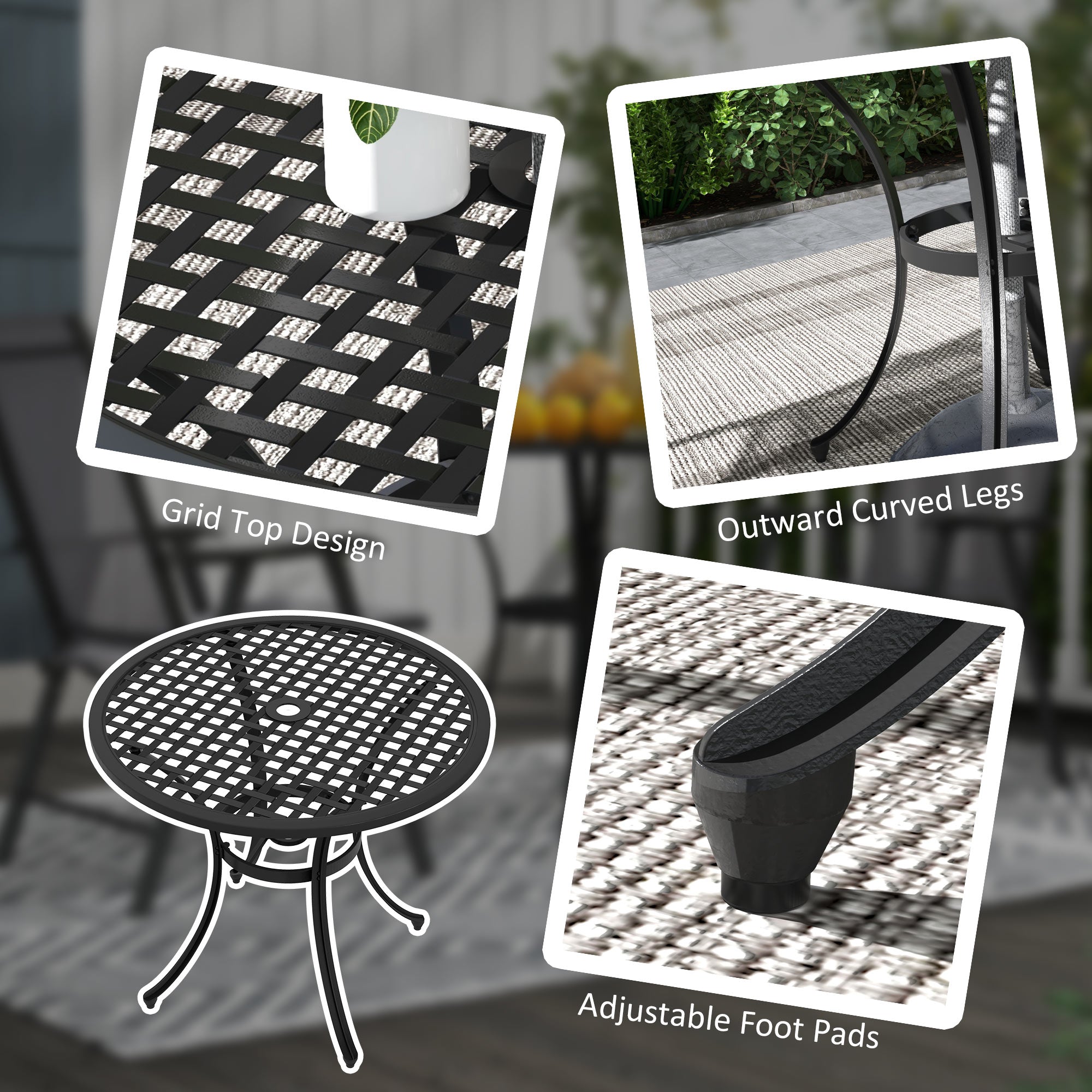 Outsunny Round Aluminium Table, with ⌀50mm Parasol Hole