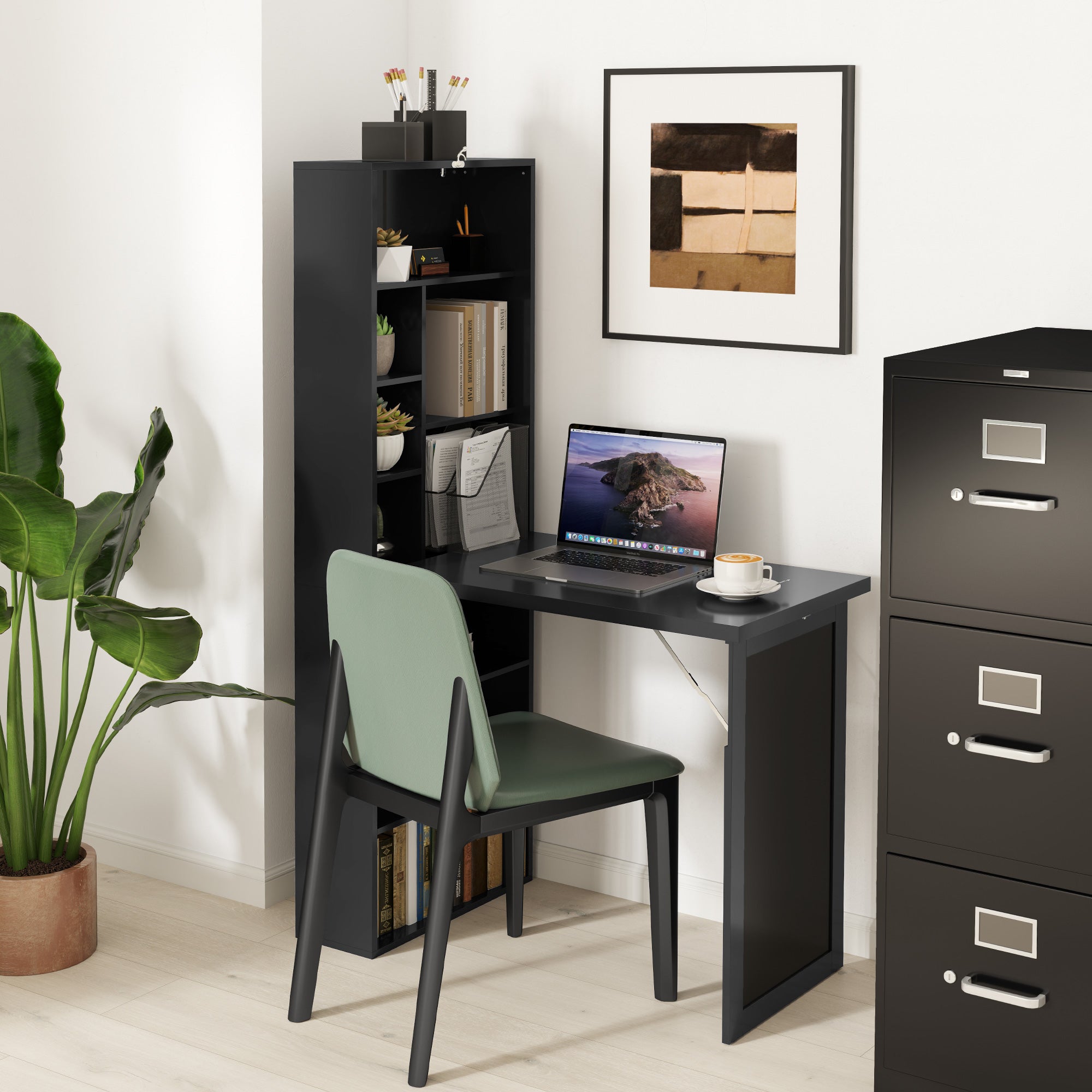 HOMCOM Three-Part Work Desk, with Storage and Chalkboard - Black - North Peak Garden Furniture