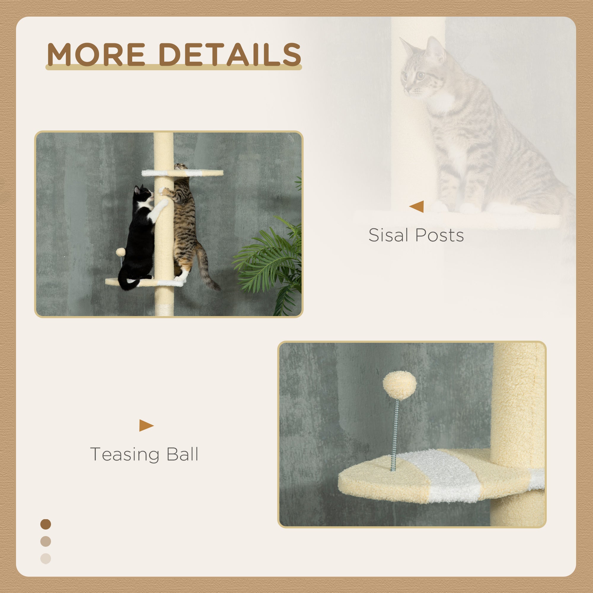PawHut 260cm Adjustable Floor-To-Ceiling Cat Tree w/ Anti-Tipping Kit, Toy Ball - North Peak Garden Furniture
