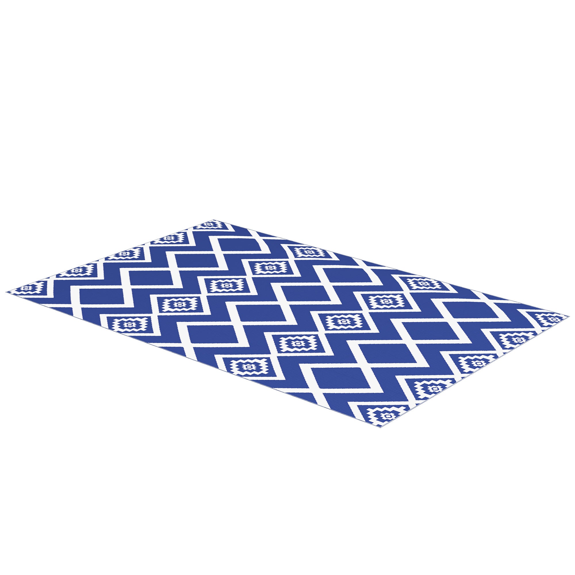 Outsunny Plastic Straw Reversible RV Outdoor Rug with Carry Bag, 182 x 274cm, Blue and White