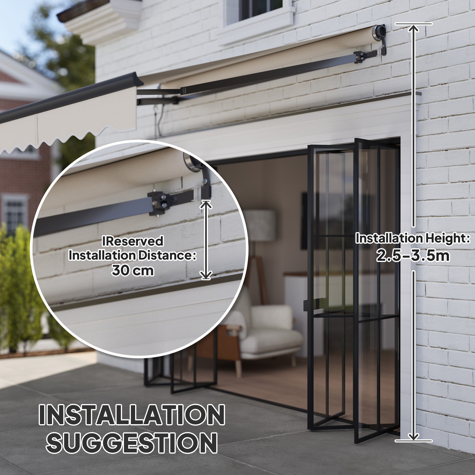 Outsunny 2.5 x 2m Electric Awning with Remote Controller, Aluminium Frame DIY Retractable Awning, UV30+ Sun Shade Canopy for Garden Patio Deck Door Window, Beige - North Peak Garden Furniture