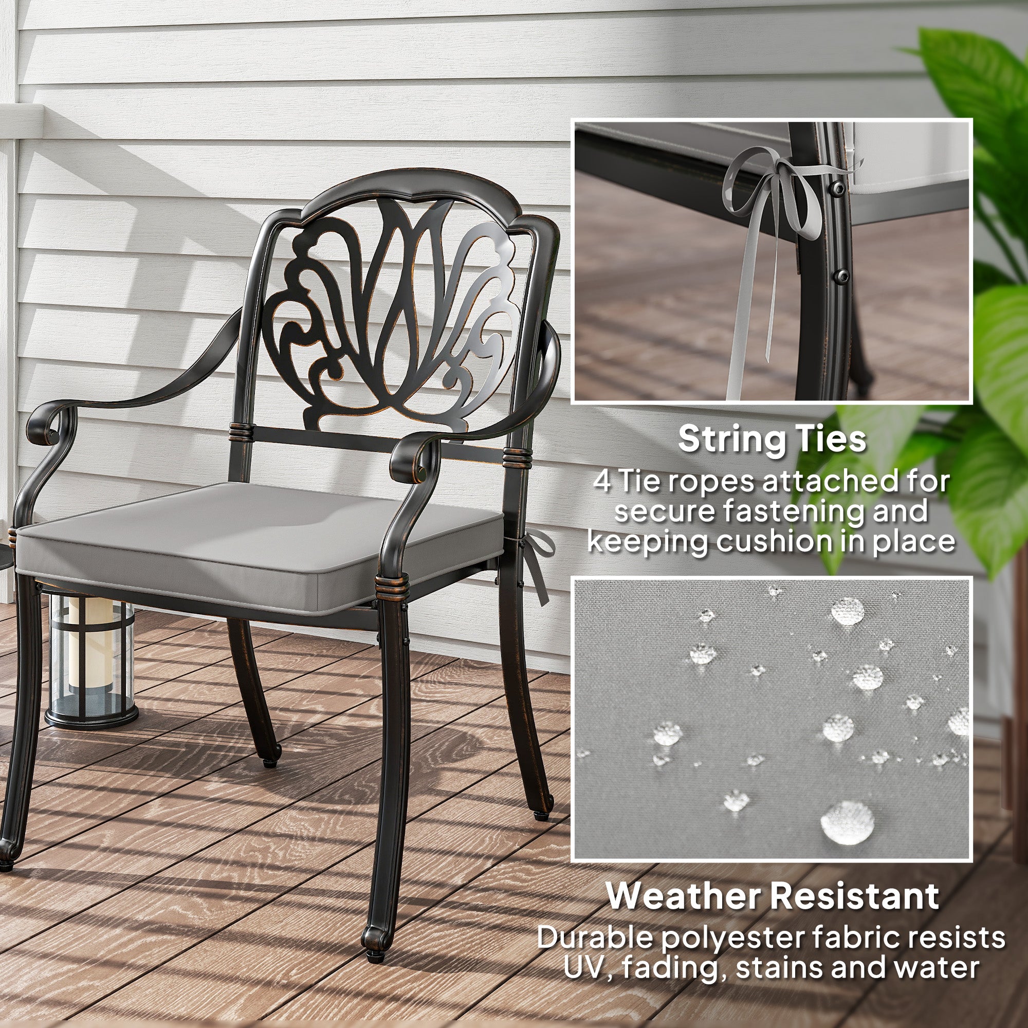 Outsunny Set of 2 Garden Chair Cushions - Light Grey - North Peak Garden Furniture