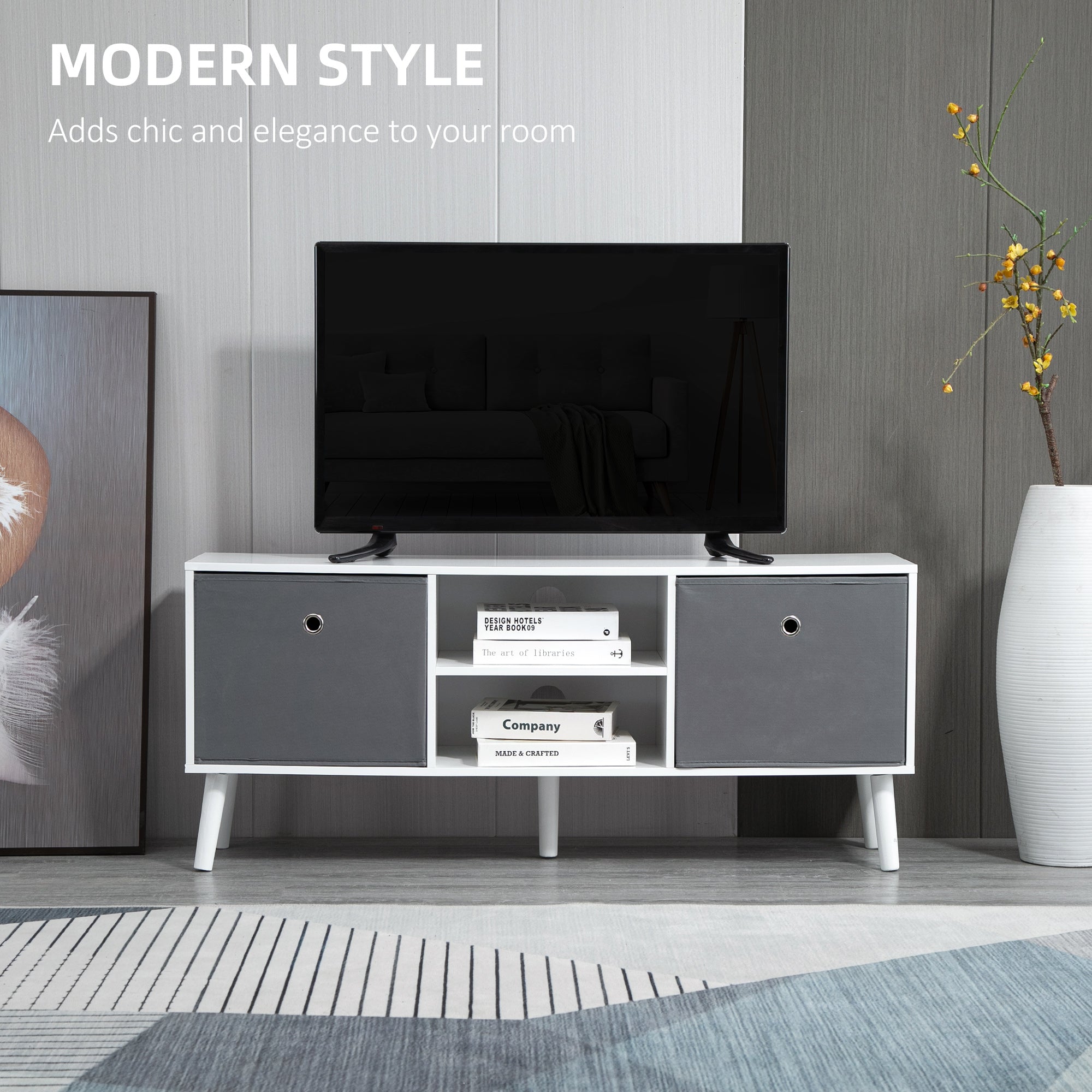 HOMCOM TV Cabinet Stand Unit for TVs up to 50'' with Foldable Drawers, Entertainment Centre for Living Room White