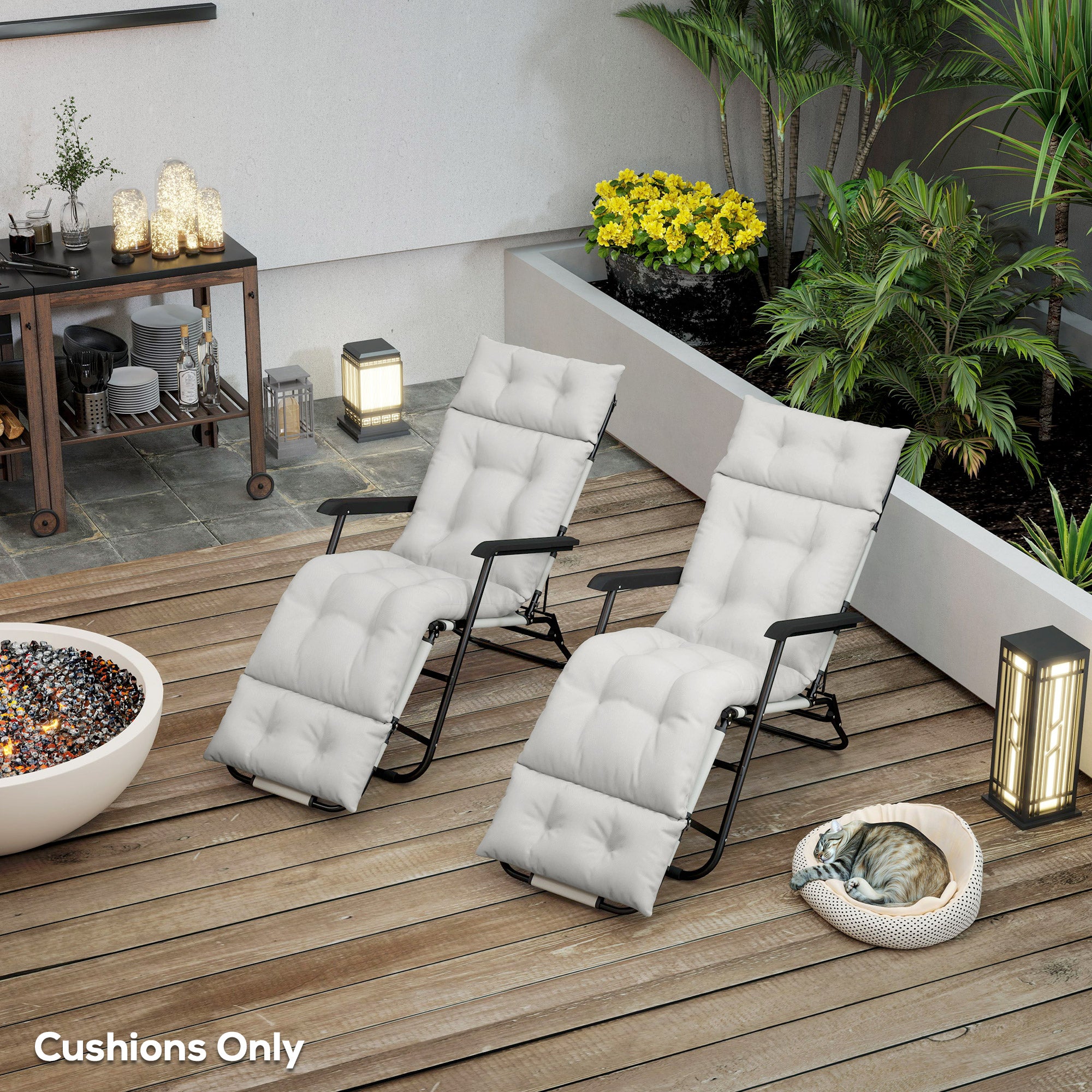 Outsunny Set of Two 190 x 56cm Sun Lounger Cushions - Light Grey - North Peak Garden Furniture