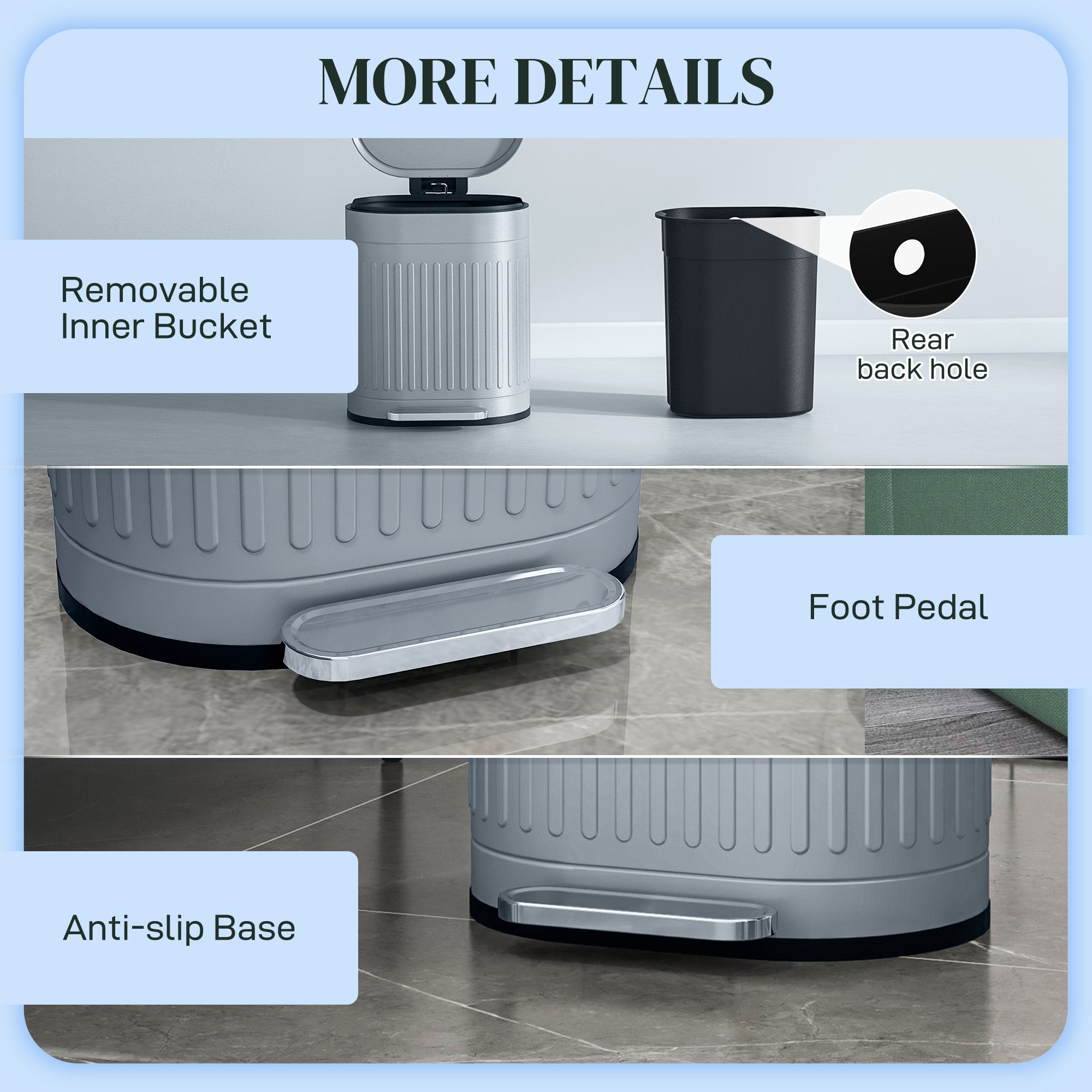 HOMCOM 20L Metal Kitchen Bin, with Soft-Close Lid - Grey - North Peak Garden Furniture