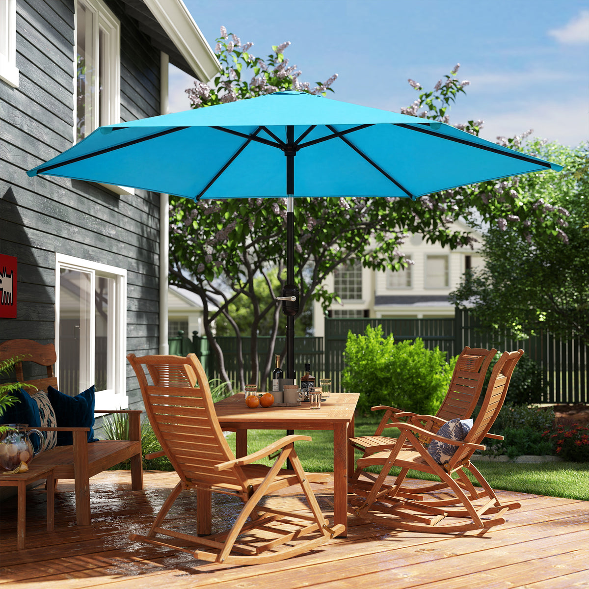 Outsunny 2.6 m Garden Parasol Umbrella with Aluminium Pole, Outdoor Patio Umbrella with Tilt and Crank, Vent, Blue
