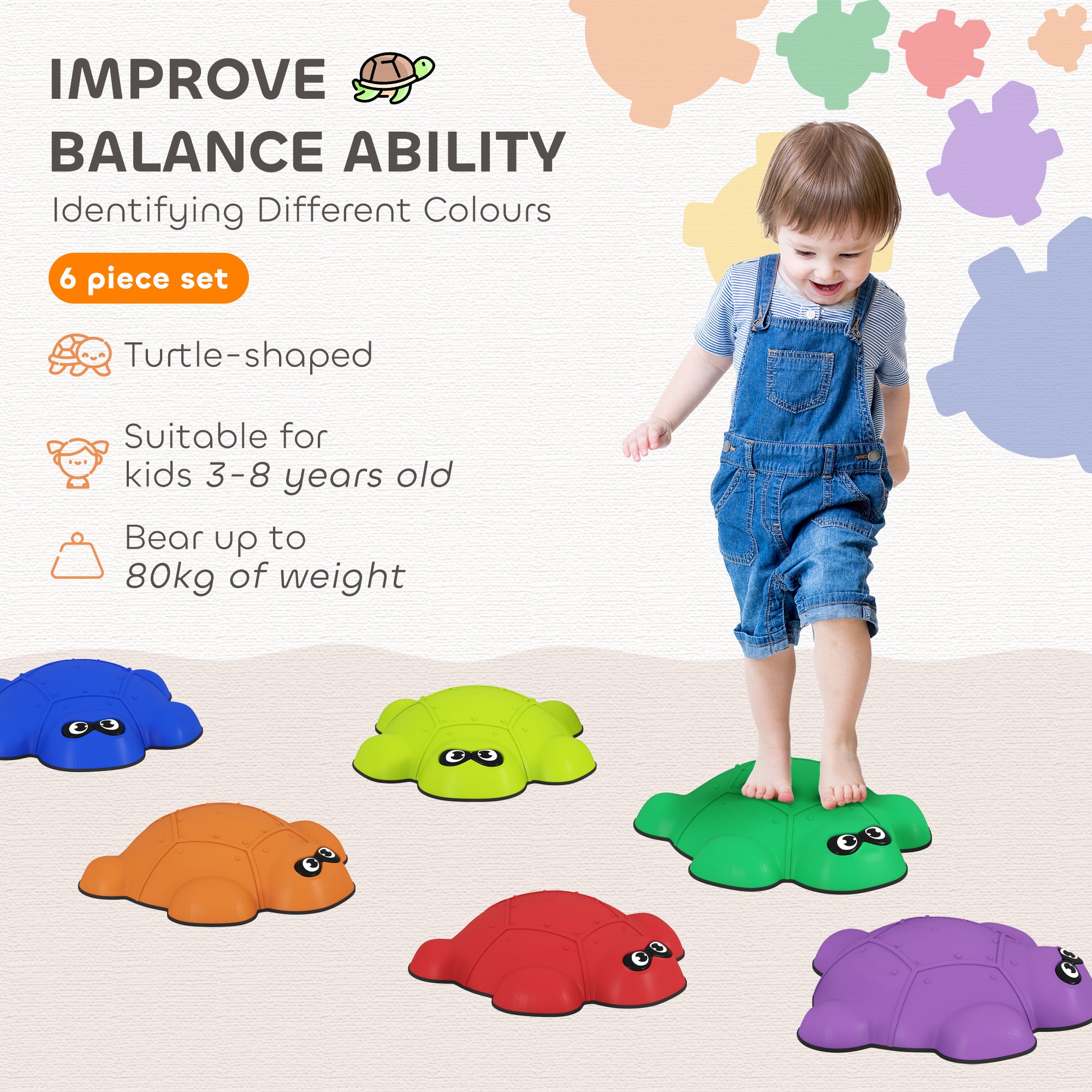 AIYAPLAY 6 PCS Balance Stepping Stones with Non-slip Edge, Indoor Outdoor Obstacle Courses for Kids Ages 3-8 Years, Multicoloured